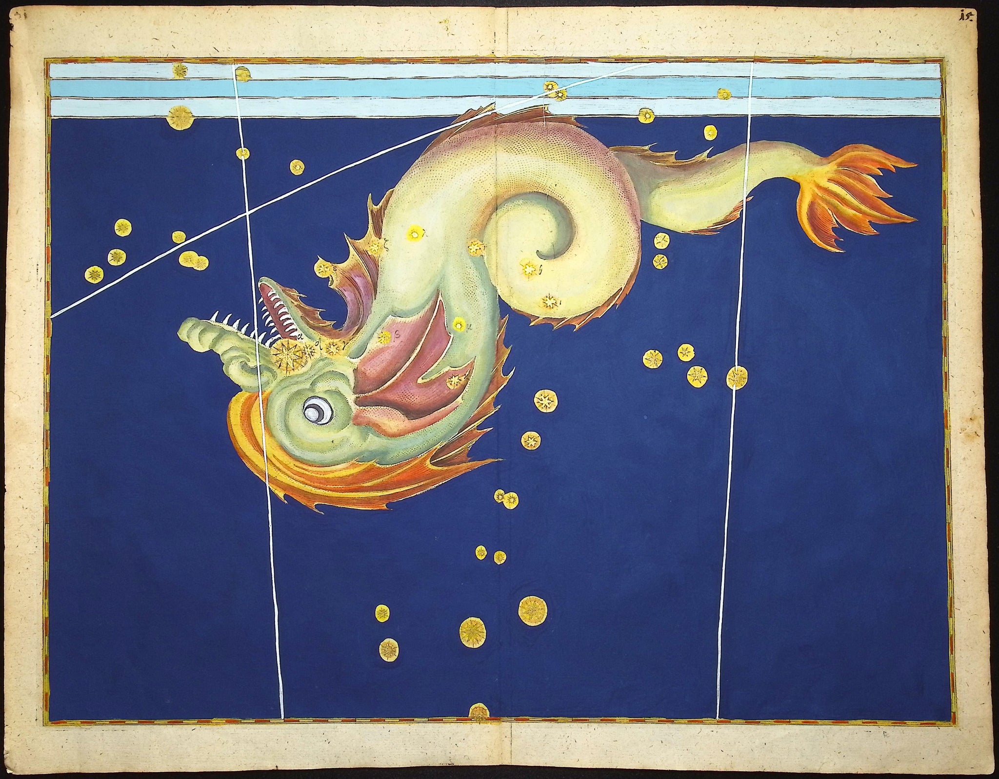 Constellation or Star Chart of Piscis Austrinus, Southern Fish or Sea Monster