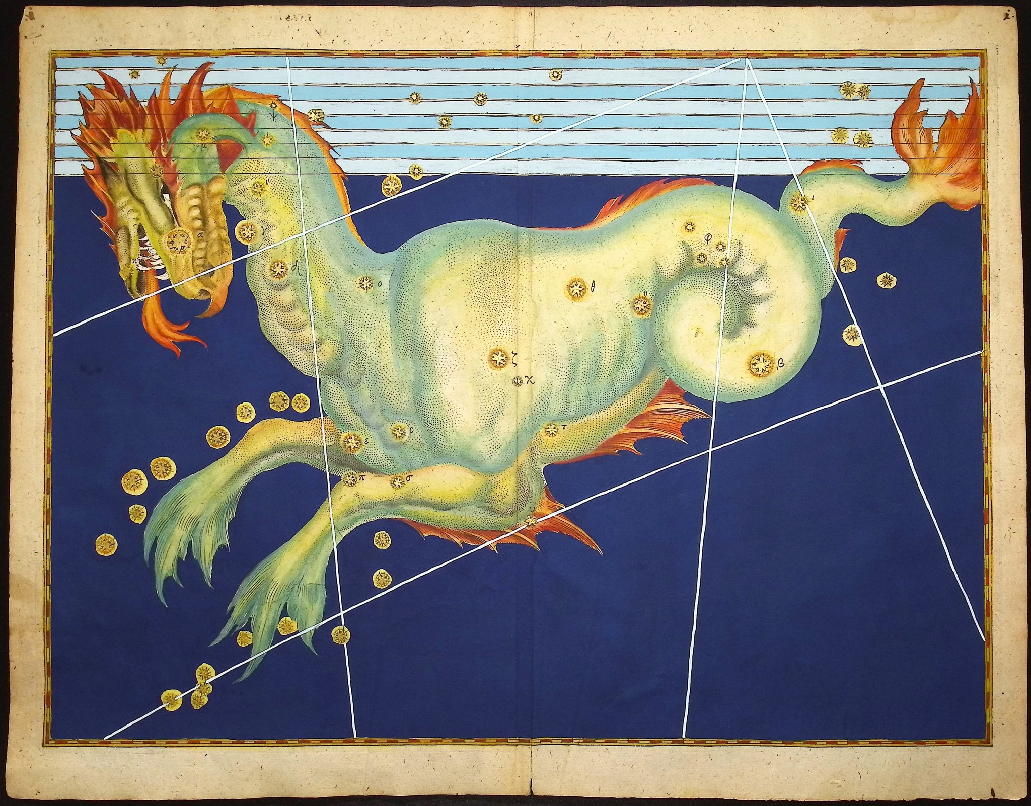 Constellation or Star Chart of Cetus, Sea Dragon