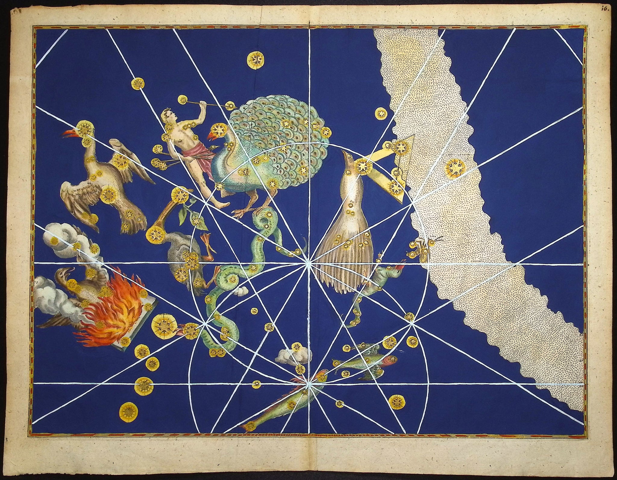 Constellation or Star Chart of Apis Indica; Hydra; Pavo; Indus; Grus; Phoenix; Toucan; Piscis Volans; Chameleon; etc.