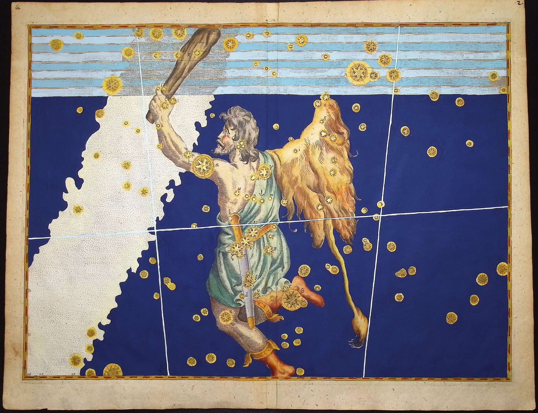 Constellation or Star Chart of Orion, Hunter with Lion Skin