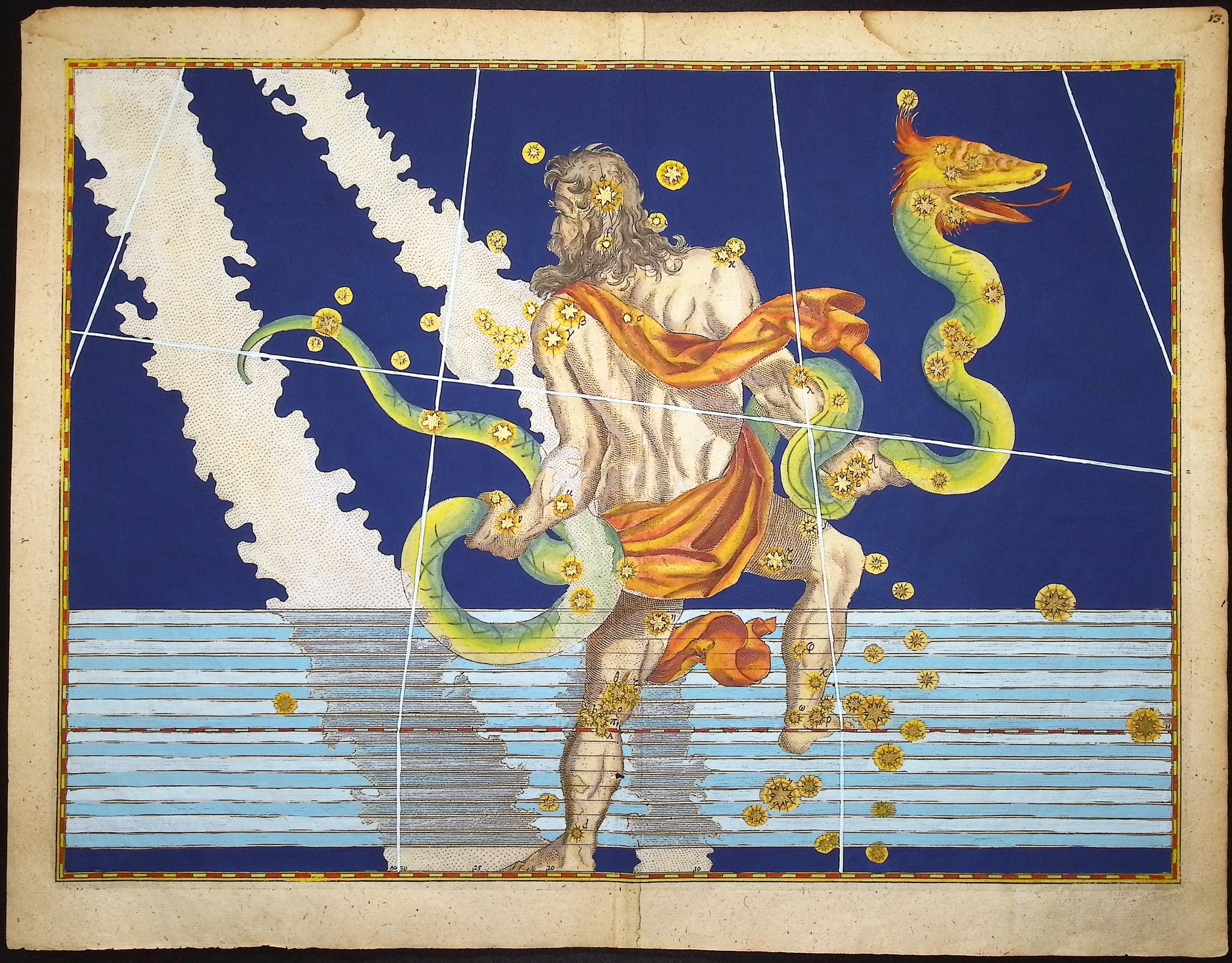 Constellation or Star Chart of Ophiuchus, Serpent Bearer