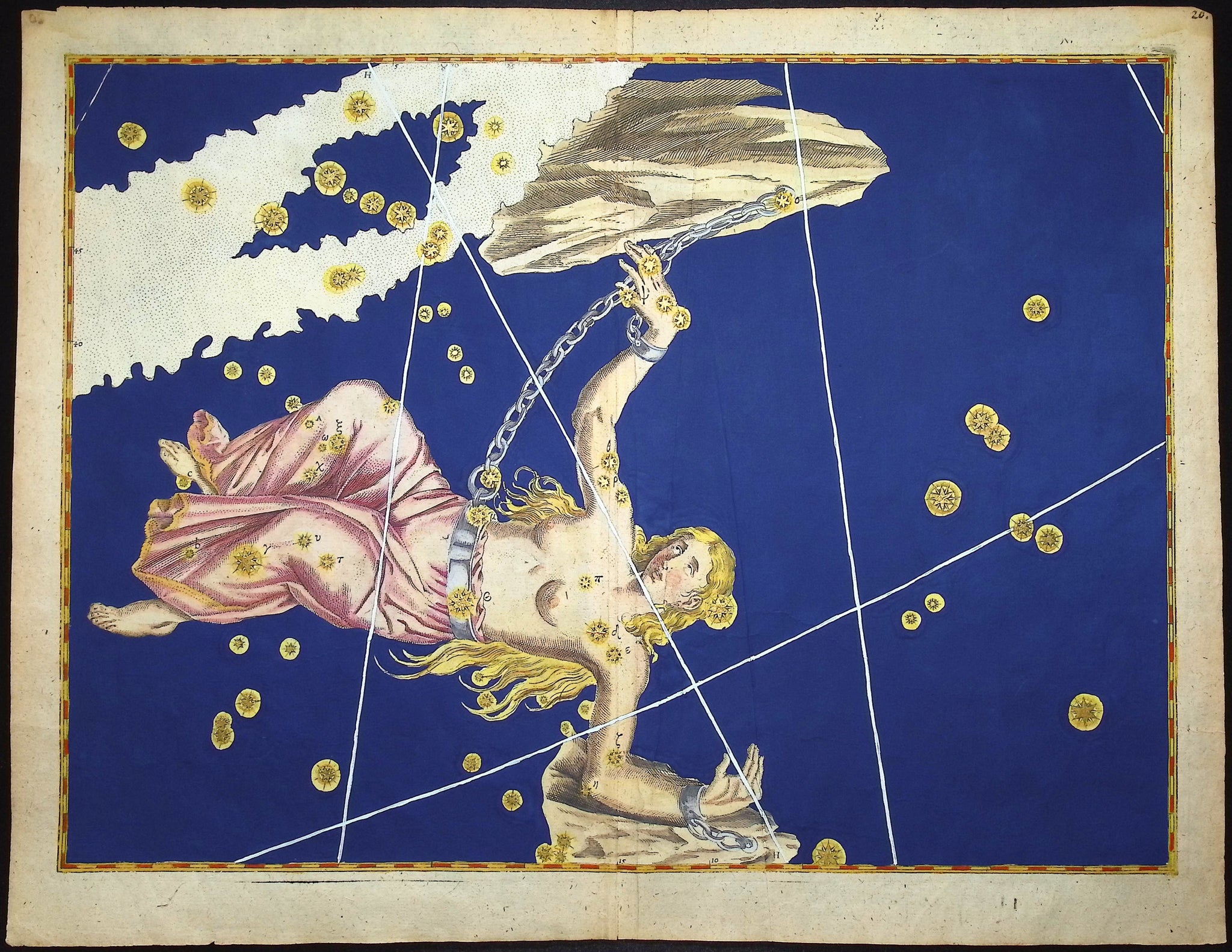Constellation or Star Chart of Andromeda, Chained Woman or Alpheratz and Sirrah