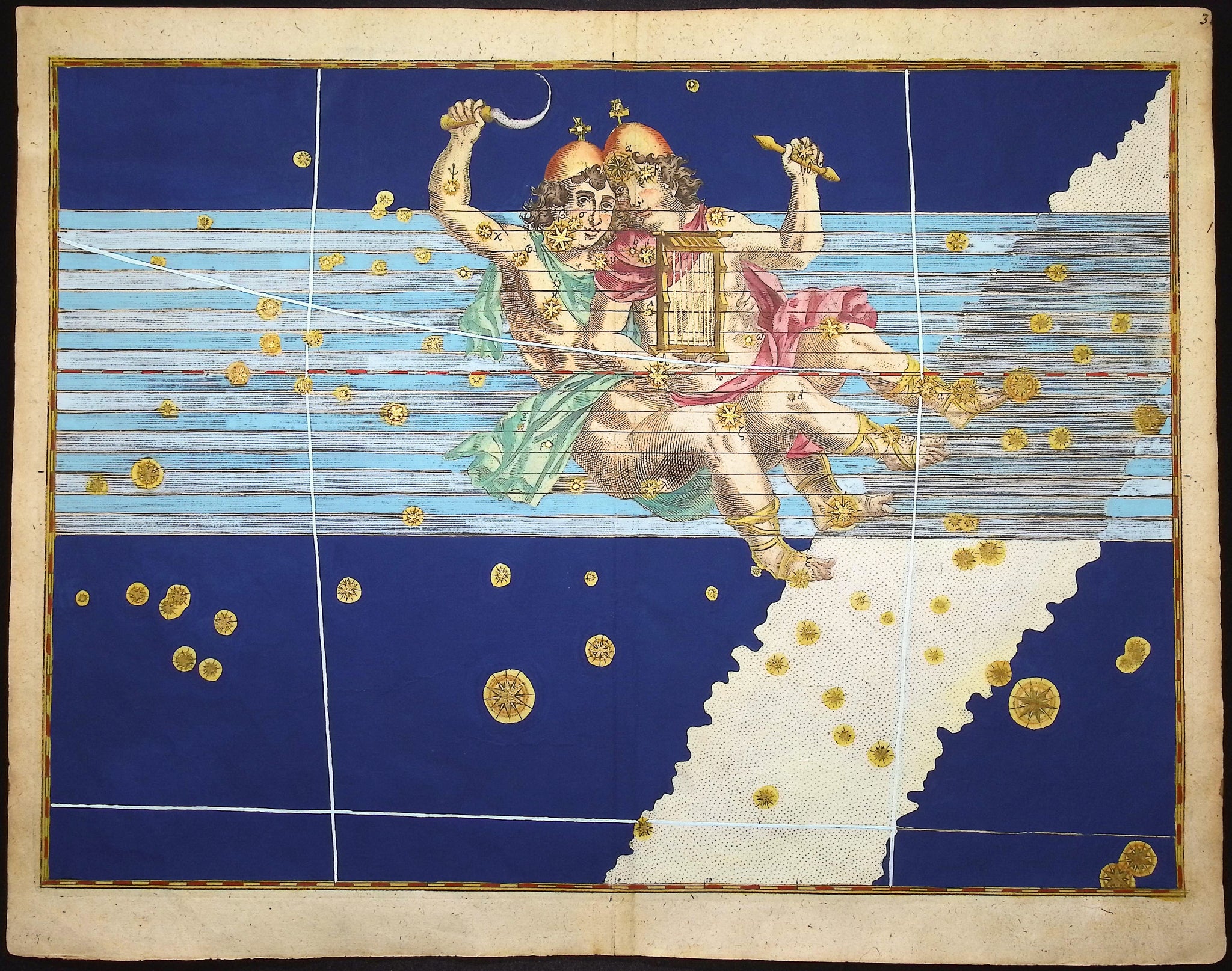 Constellation or Star Chart of Gemini, the Twins: Castor and Pollux