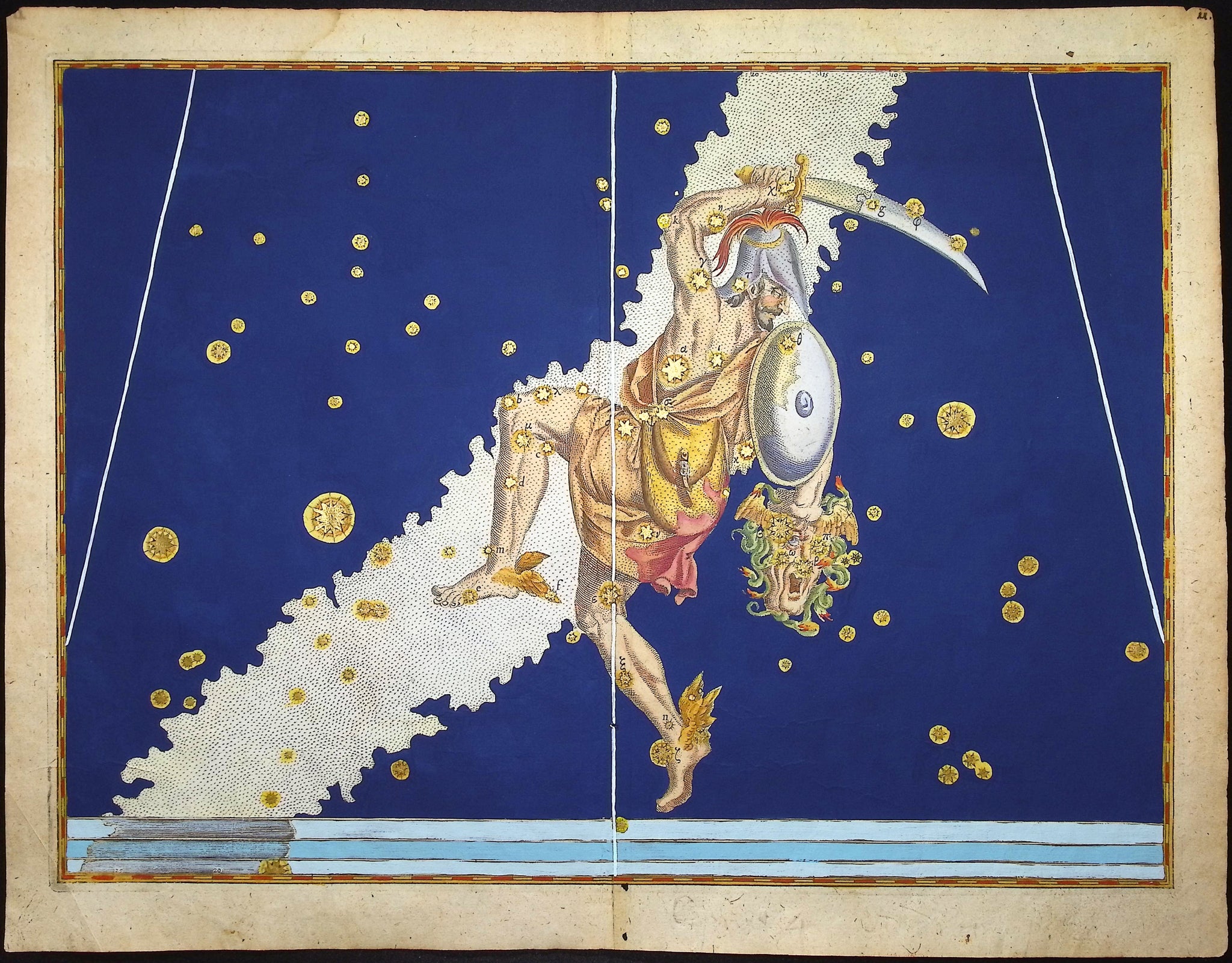 Constellation or Star Chart of Perseus with the head of Medusa