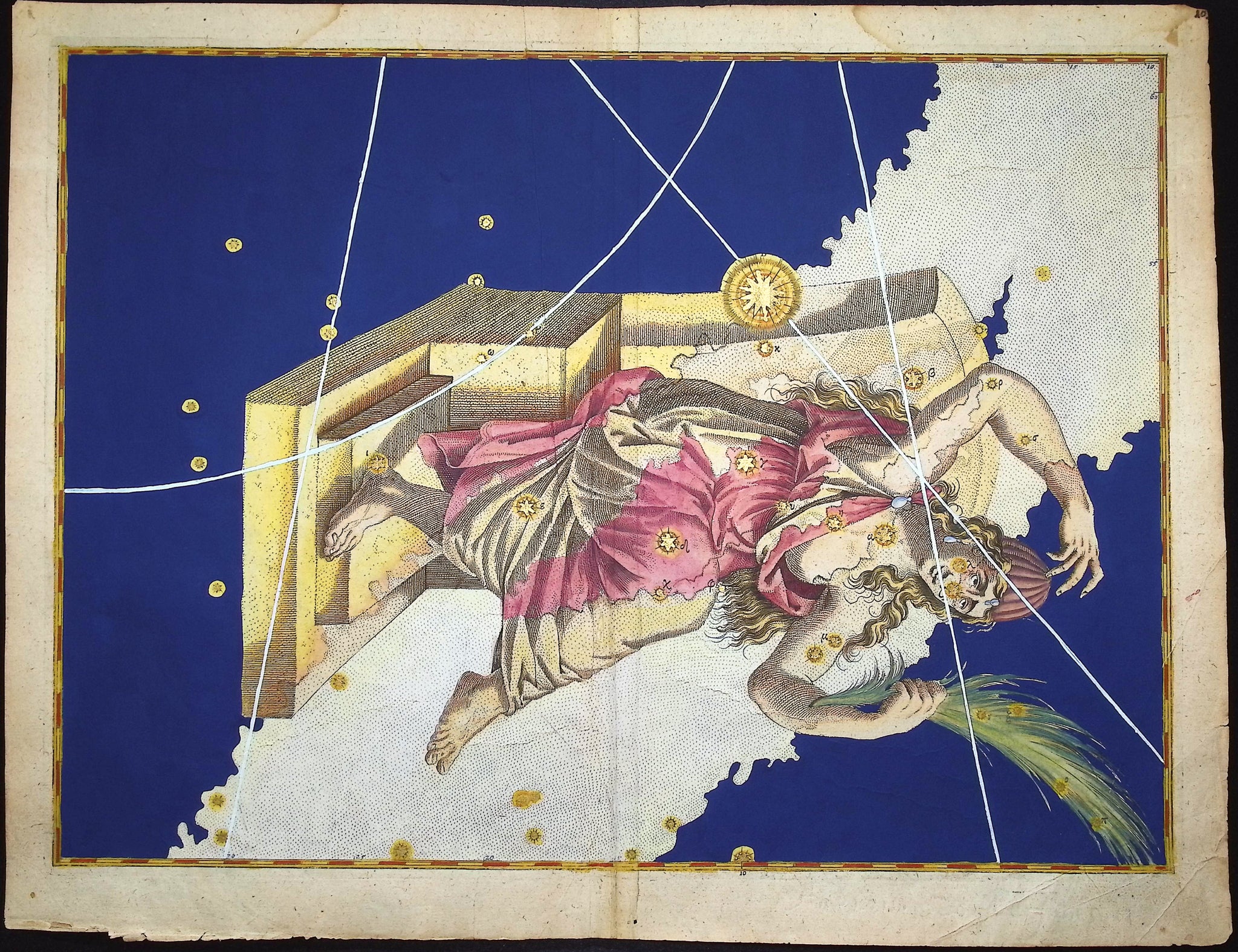 Constellation or Star Chart of Cassiopeia; Woman with Plume