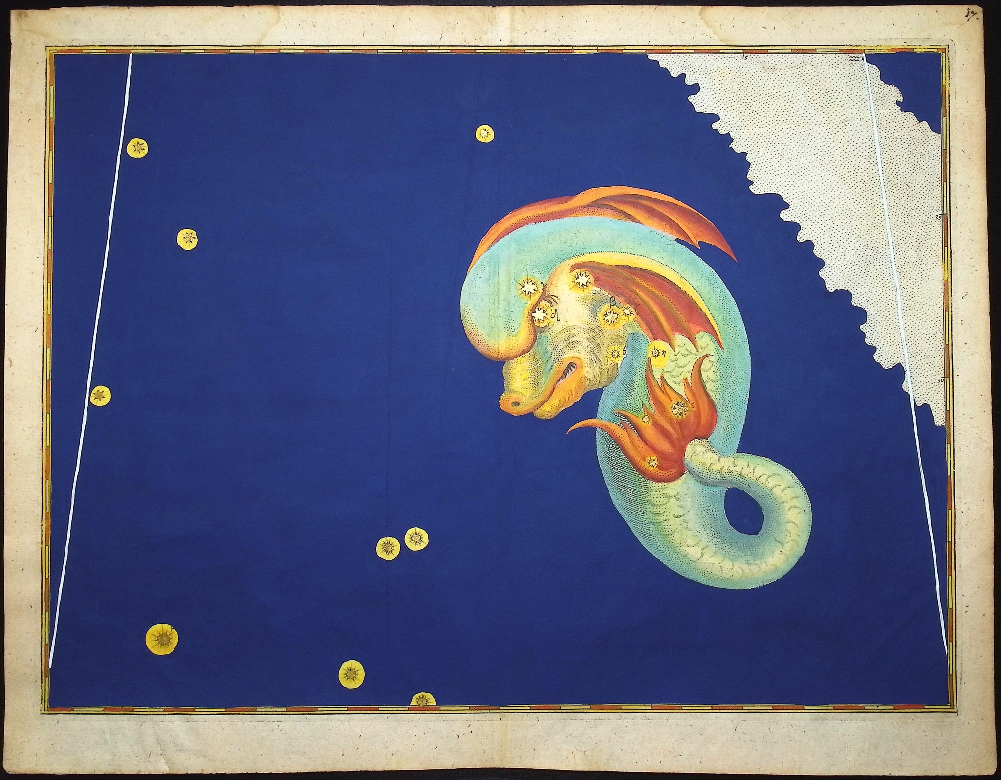 Constellation or Star Chart of Delphinus, a Dolphin