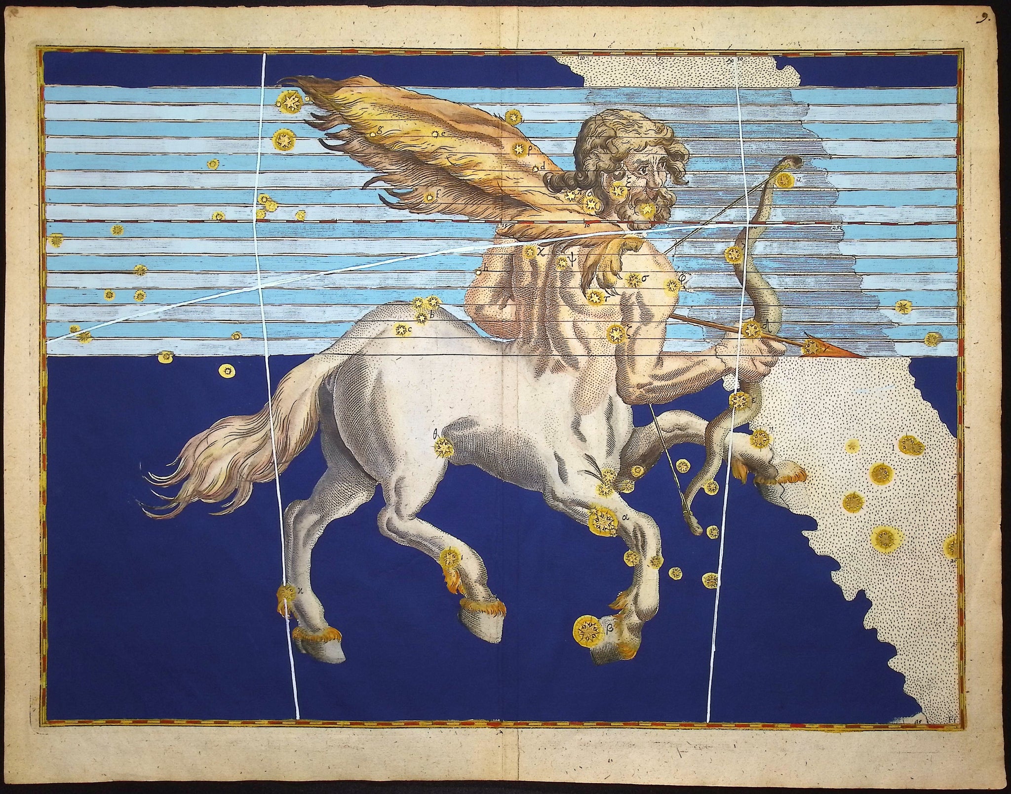 Constellation or Star Chart of Sagittarius, Centaur holding a Bow and Arrow