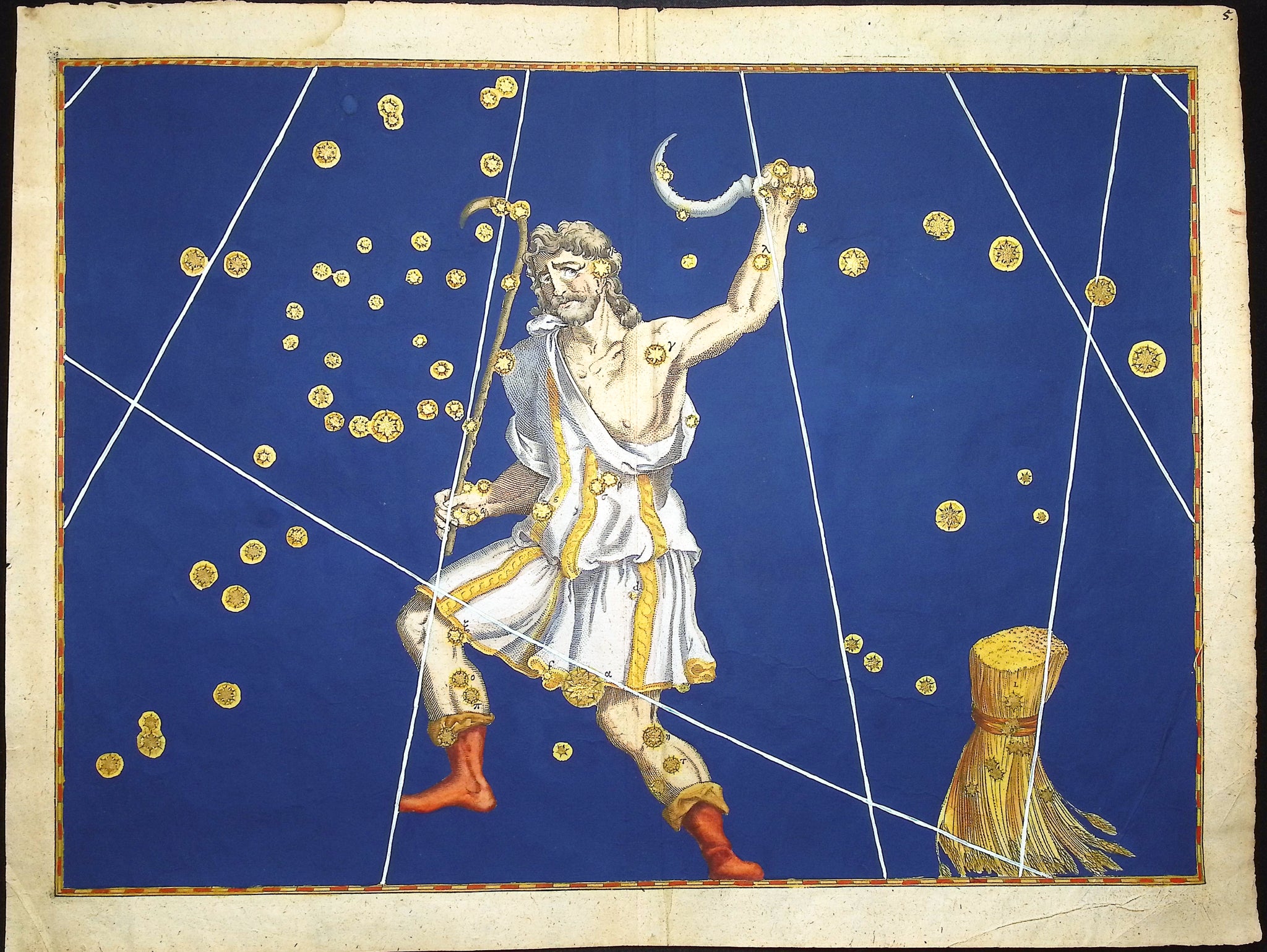 Constellation or Star Chart of Bootes, Man with Sickle