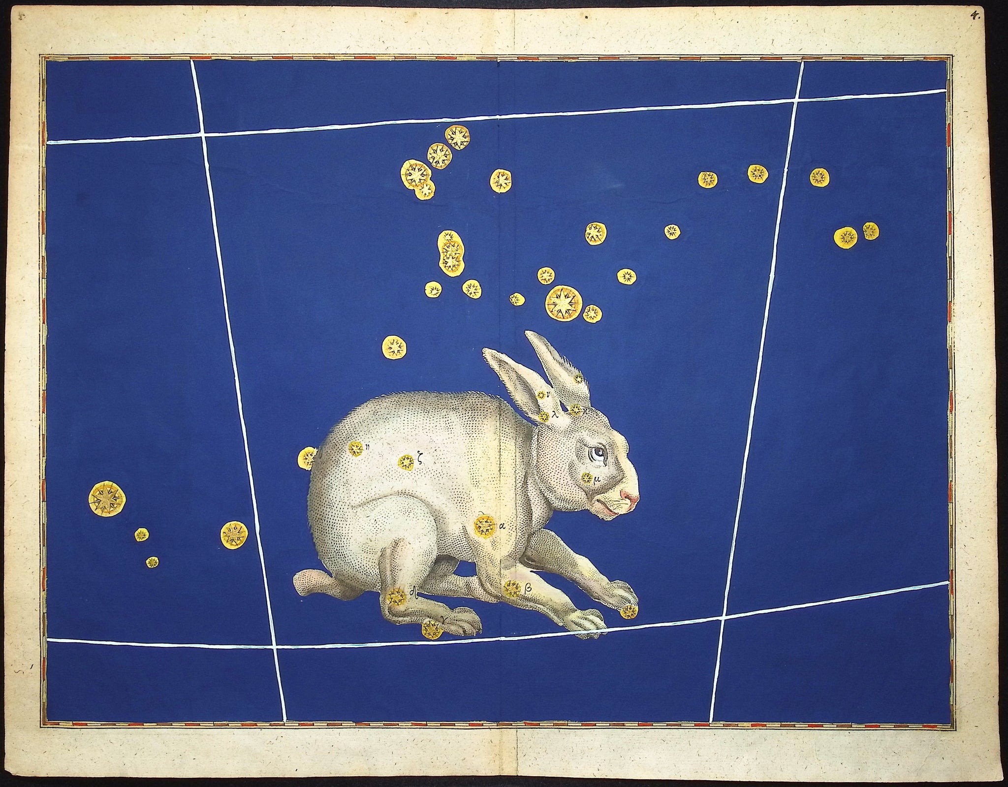 Constellation or Star Chart of Lepus, the Rabbit