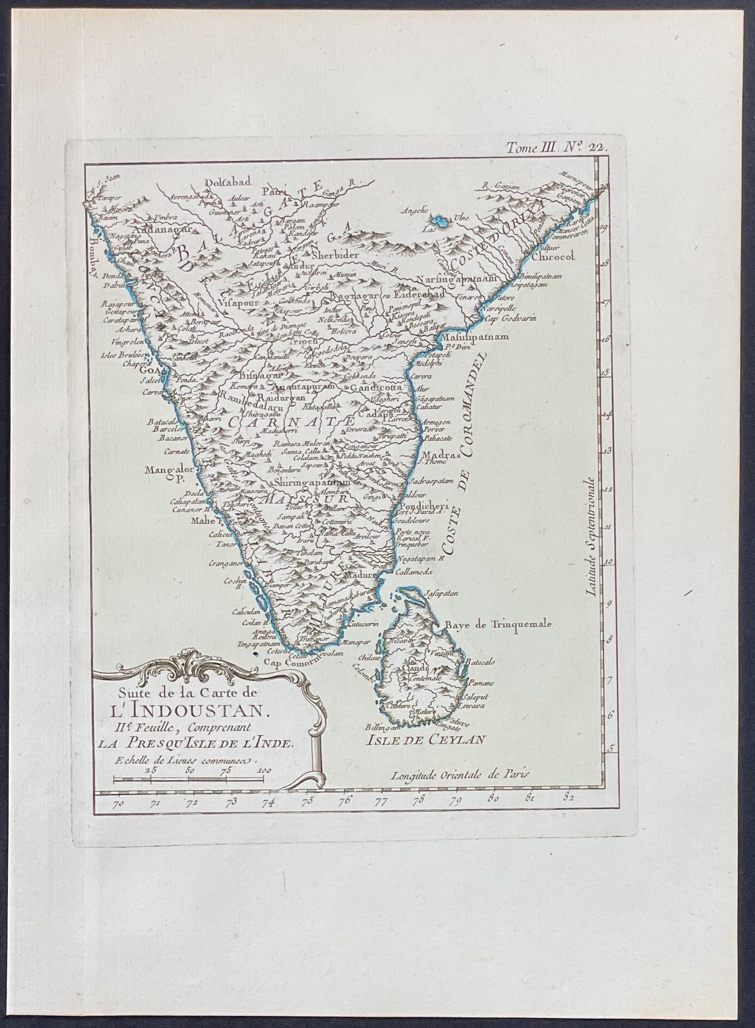 Map of Hindustan or Hindostan, India with Island of Sri Lanka or Ceylan / Ceylon
