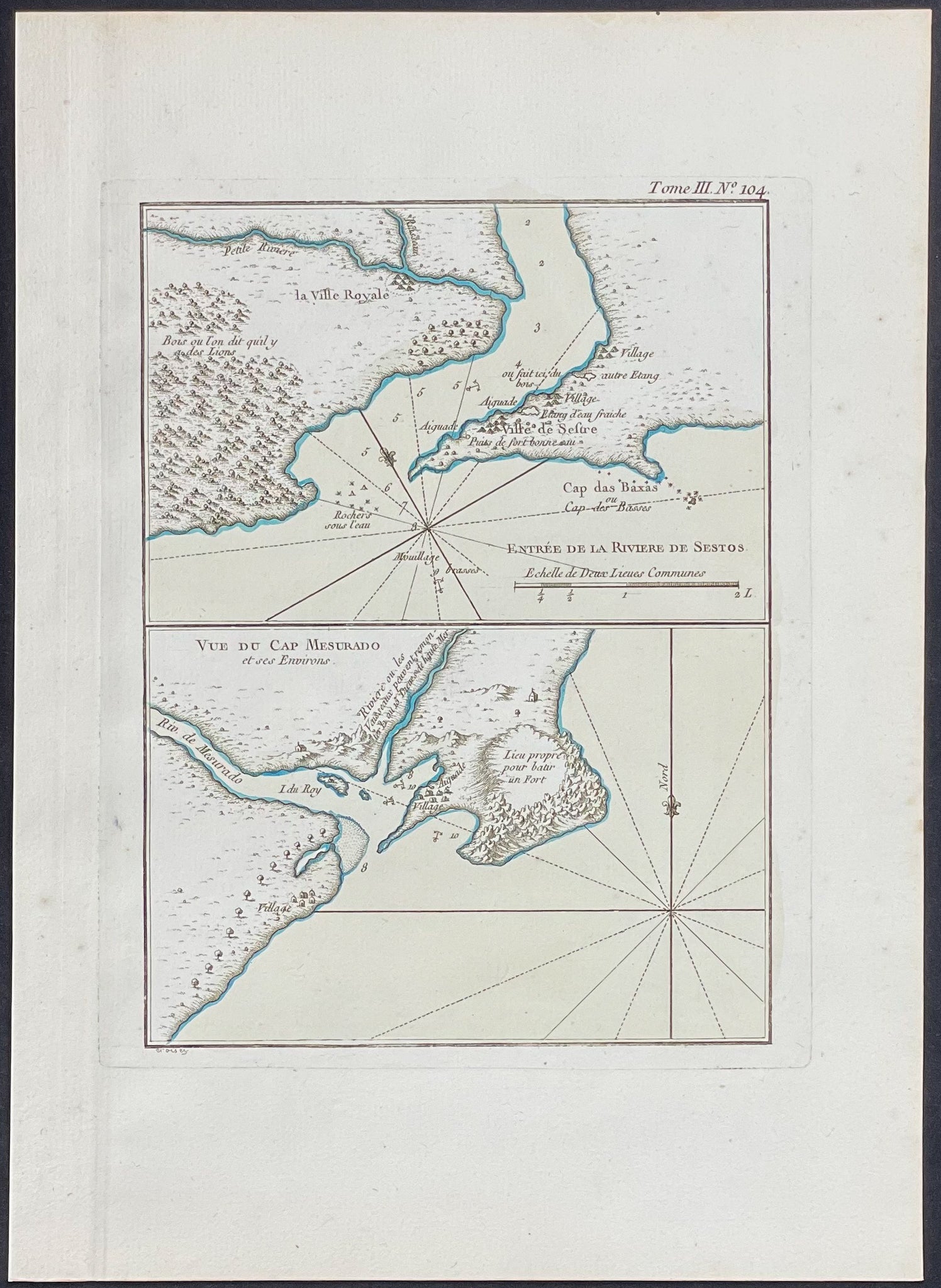 Map of Cestos River & Cape Mesurado, Liberia, Africa