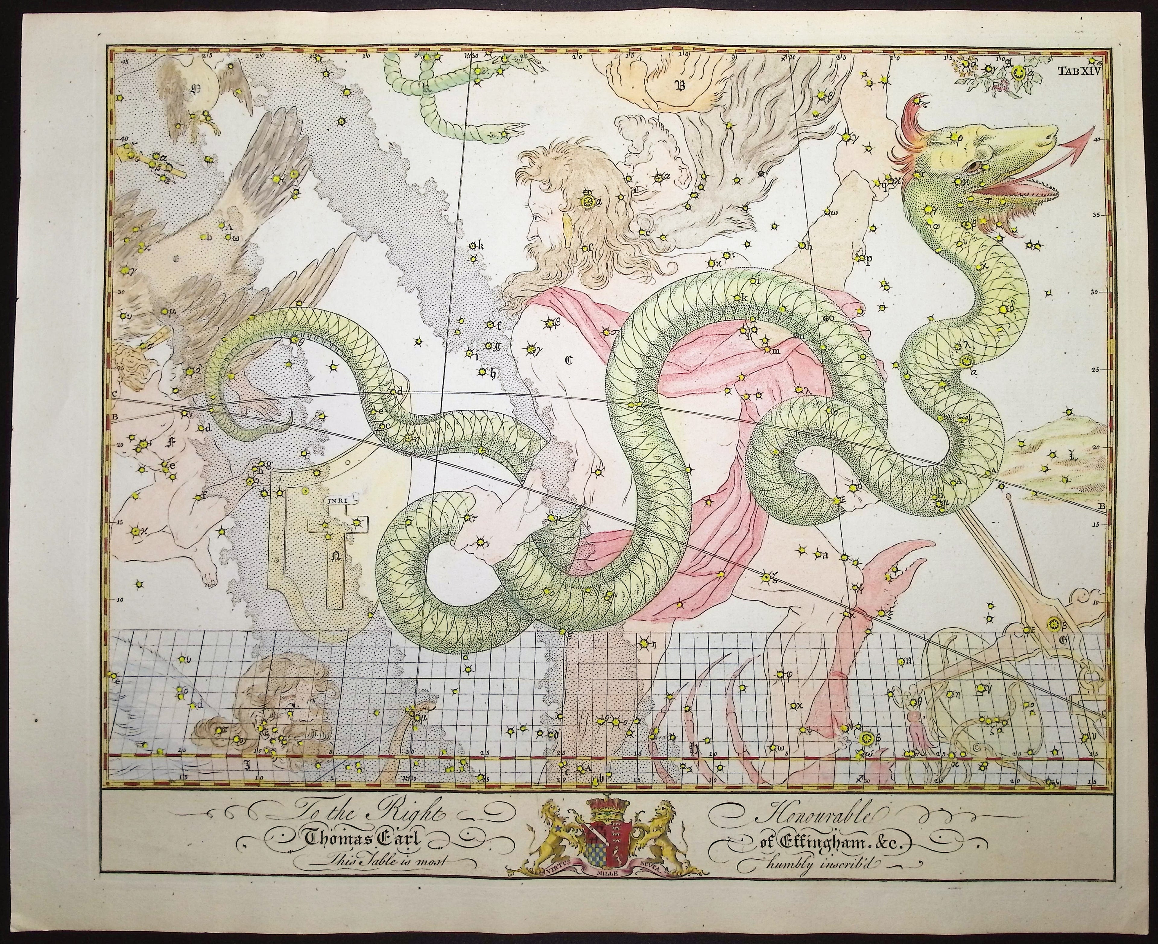 Constellation or Star Chart of Serpens and Serpent-bearer Ophiuchus