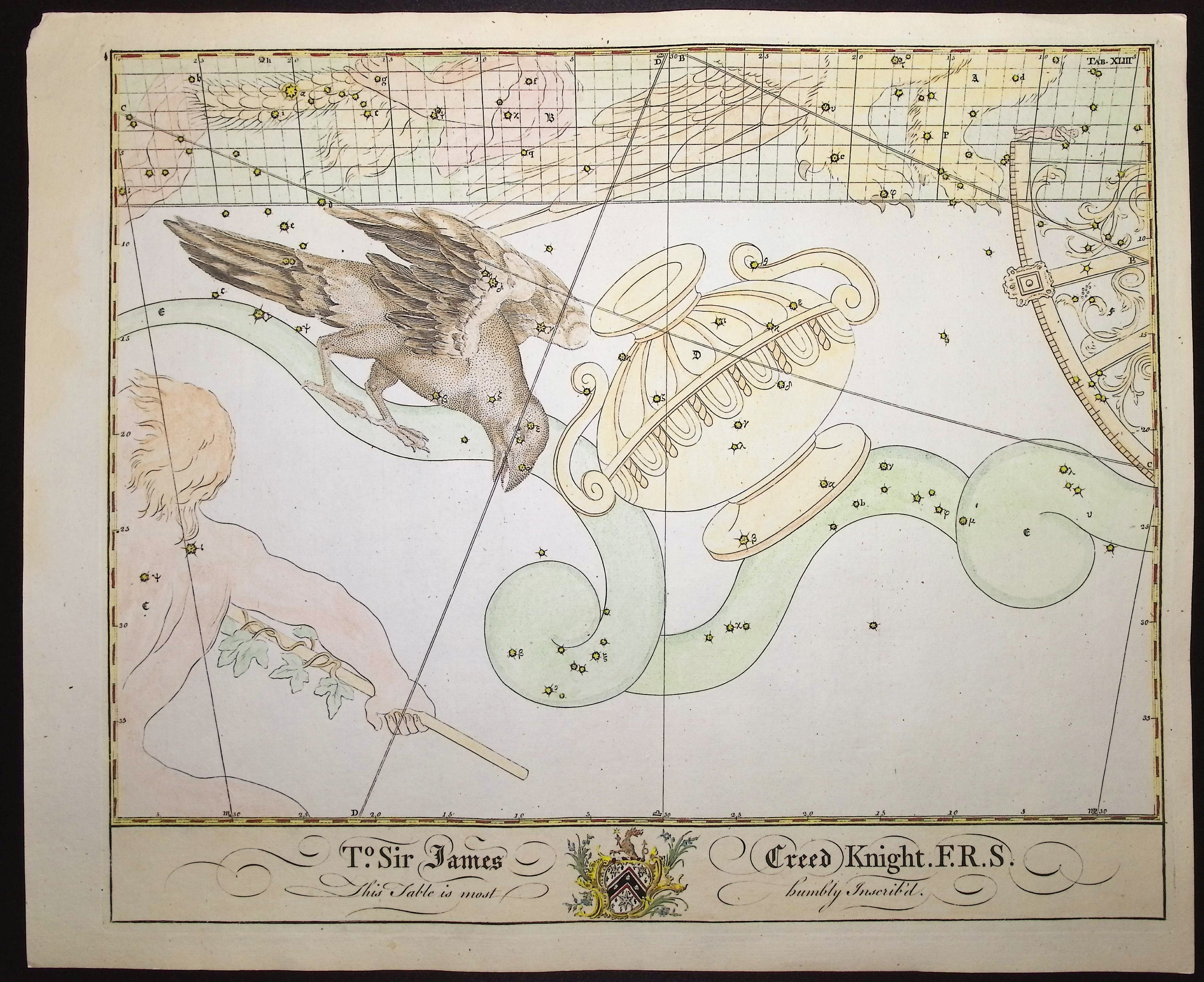 Constellation or Star Chart of Crater, Corvus, and Hydra