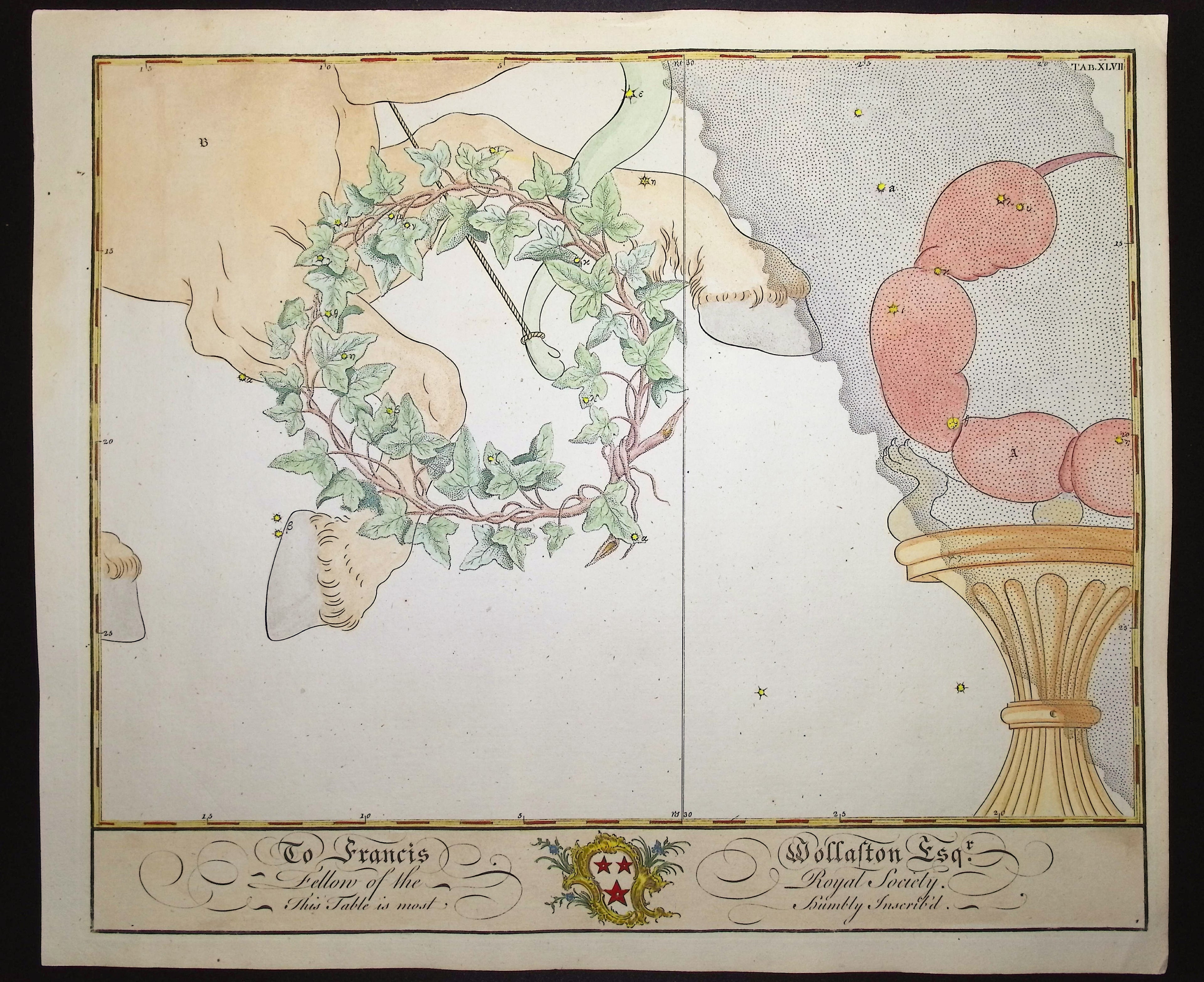 Constellation or Star Chart of Ara (Altar) and Corona Borealis (Crown)