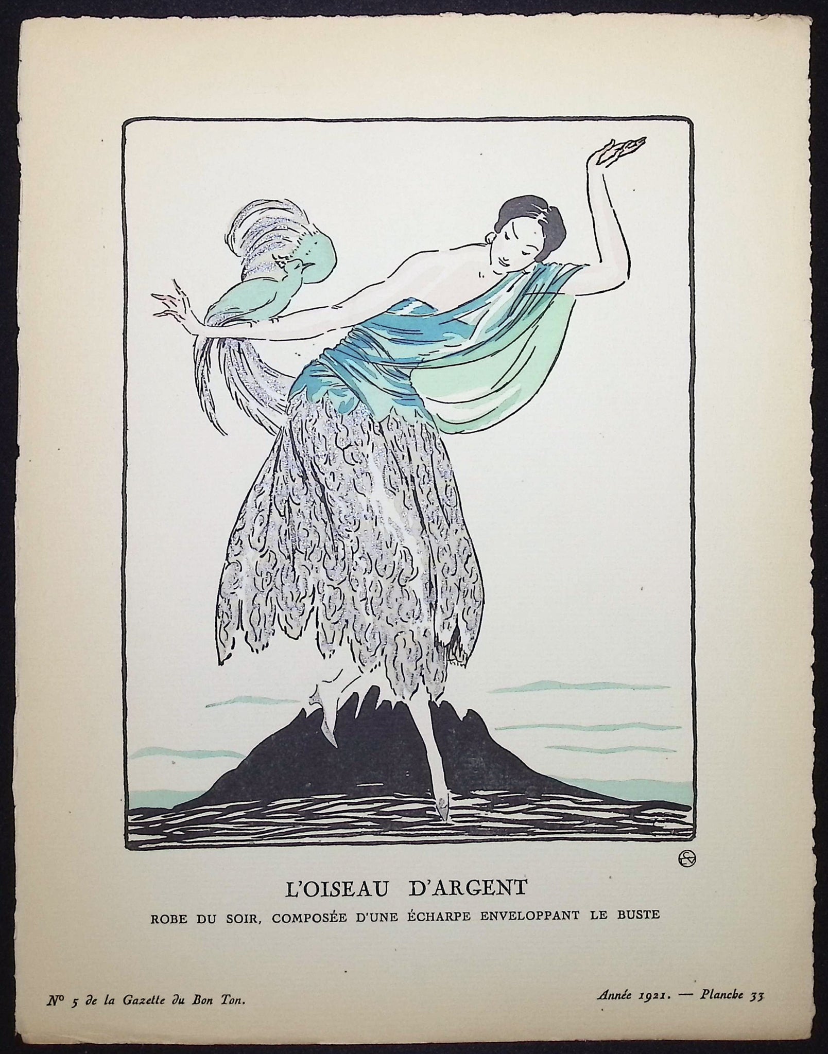 L'Oiseau d'Argent - Robe du soir, composee d'une echarpe enveloppant le buste