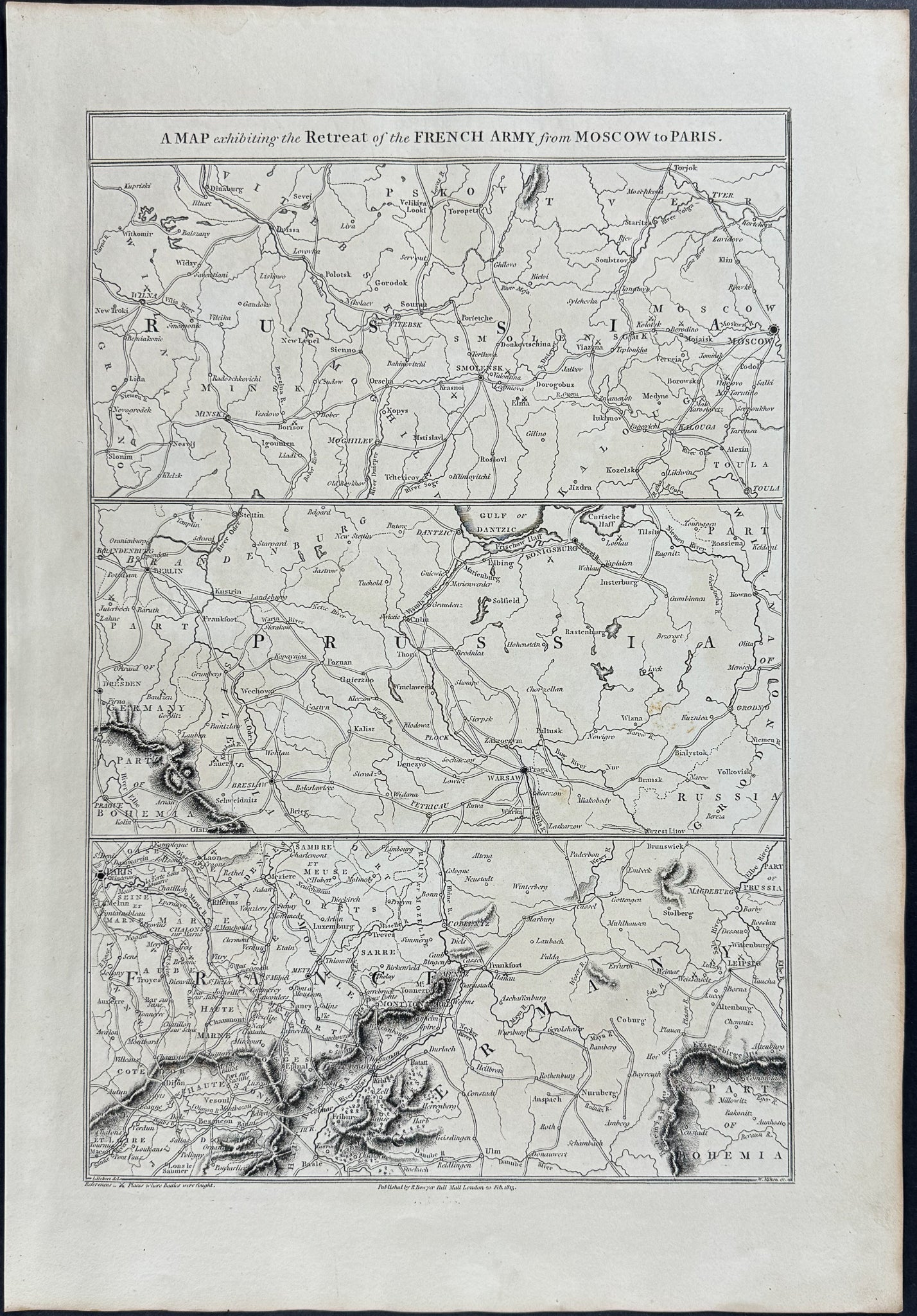 A Map exhibiting the Retreat of the French Army from Moscow to Paris