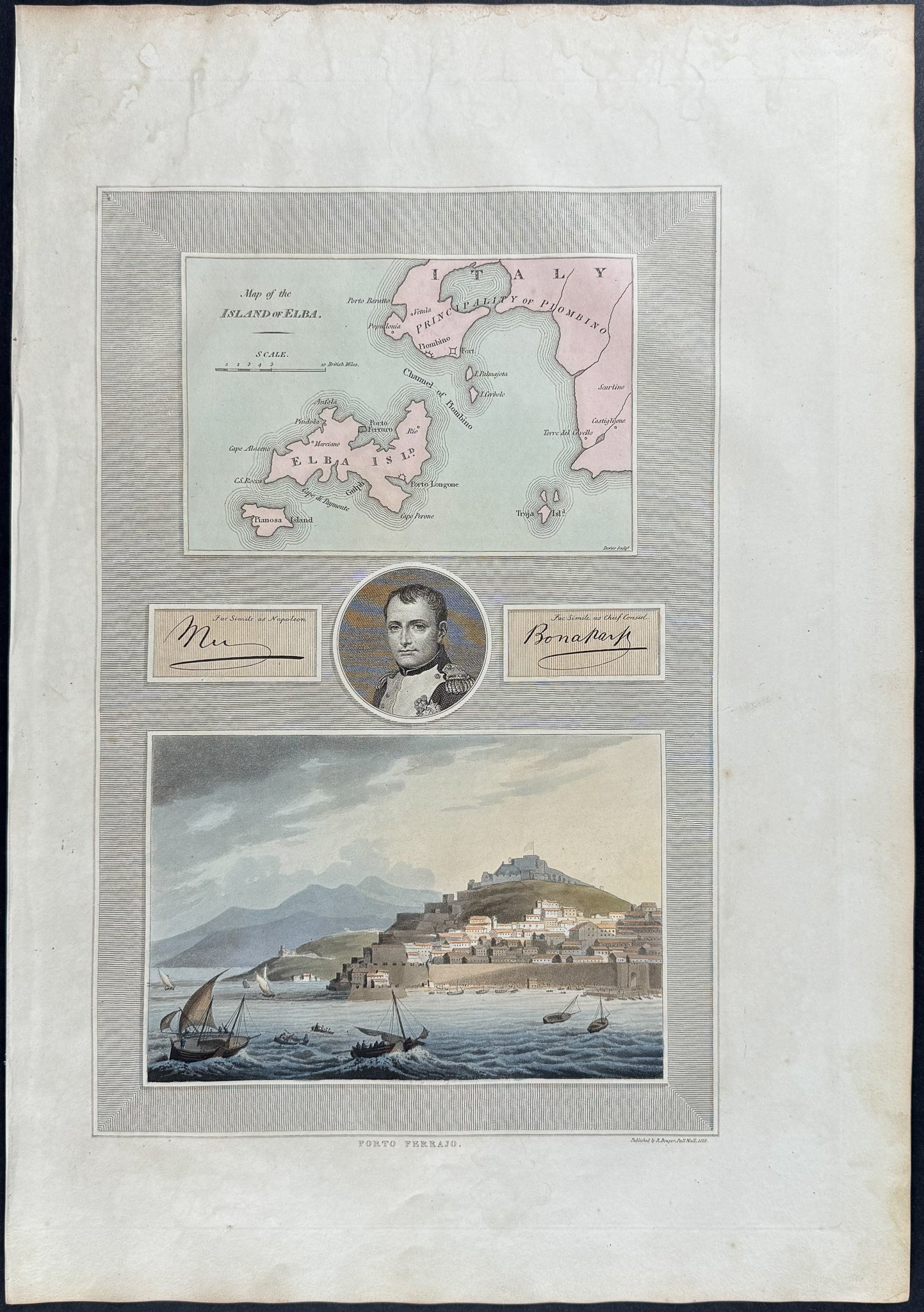 Portrait of Napoleon Bonaparte, Map of the Island of Elba, View of Porto Ferrajo