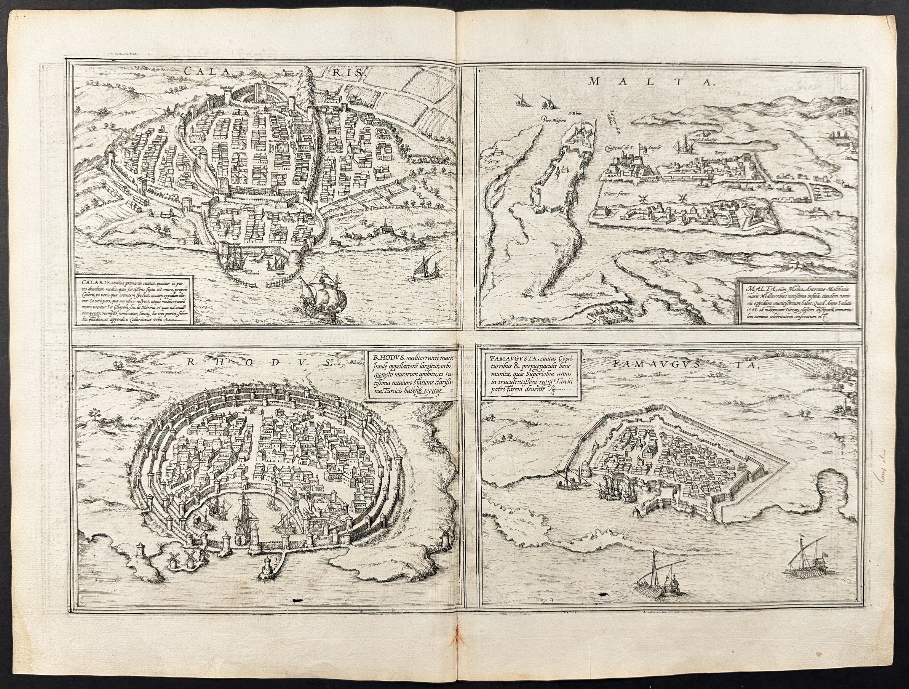 Views of Italy:  Cagliari, Rhodos, Famagusta, and Valletta, Malta