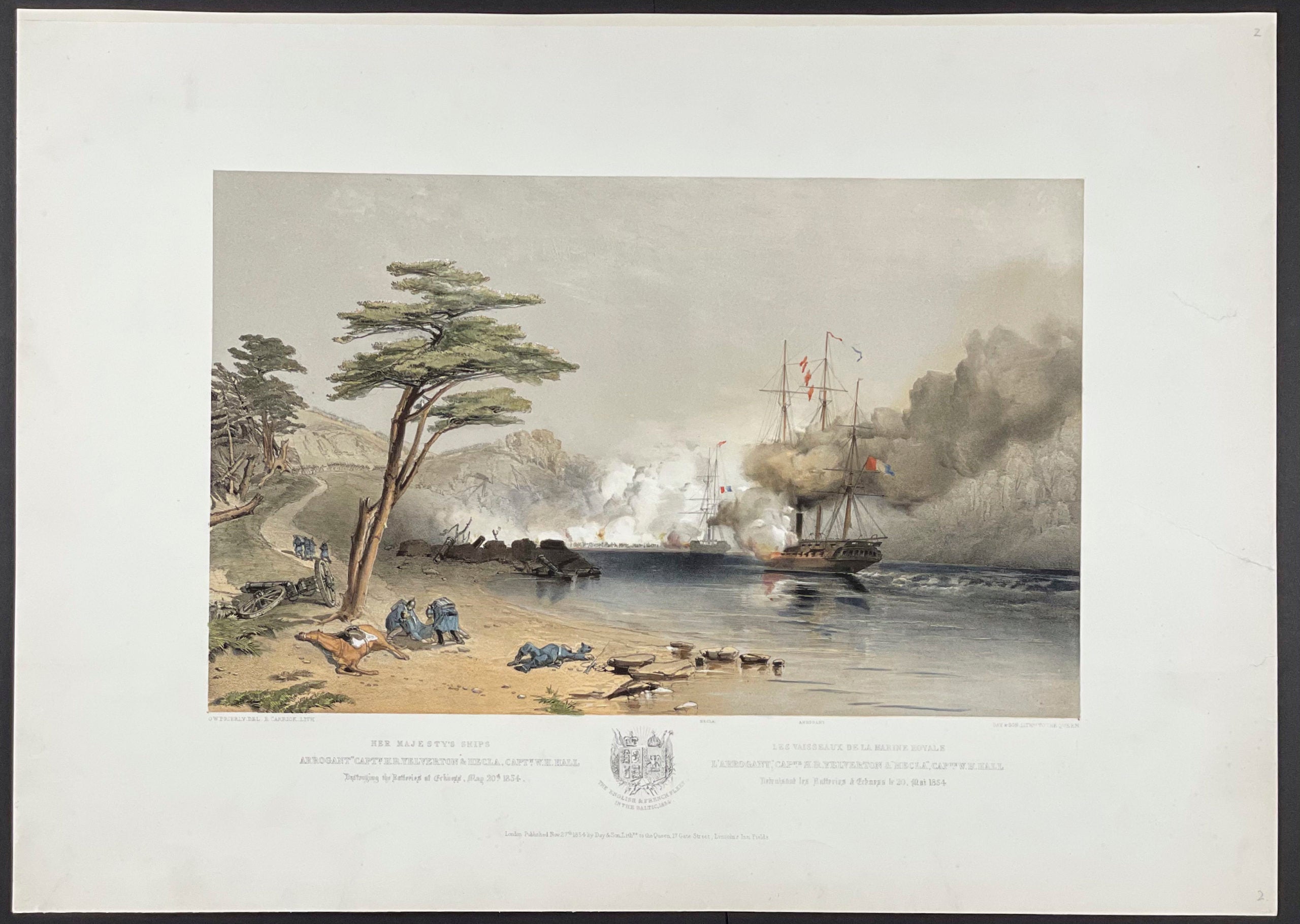 H.M. Ships "Arrogant" (Capt. H. R. Yelverton) and "Hecla" (Capt. W. H. Hall) destroying the Batteries at Eckness - 20th May 1854