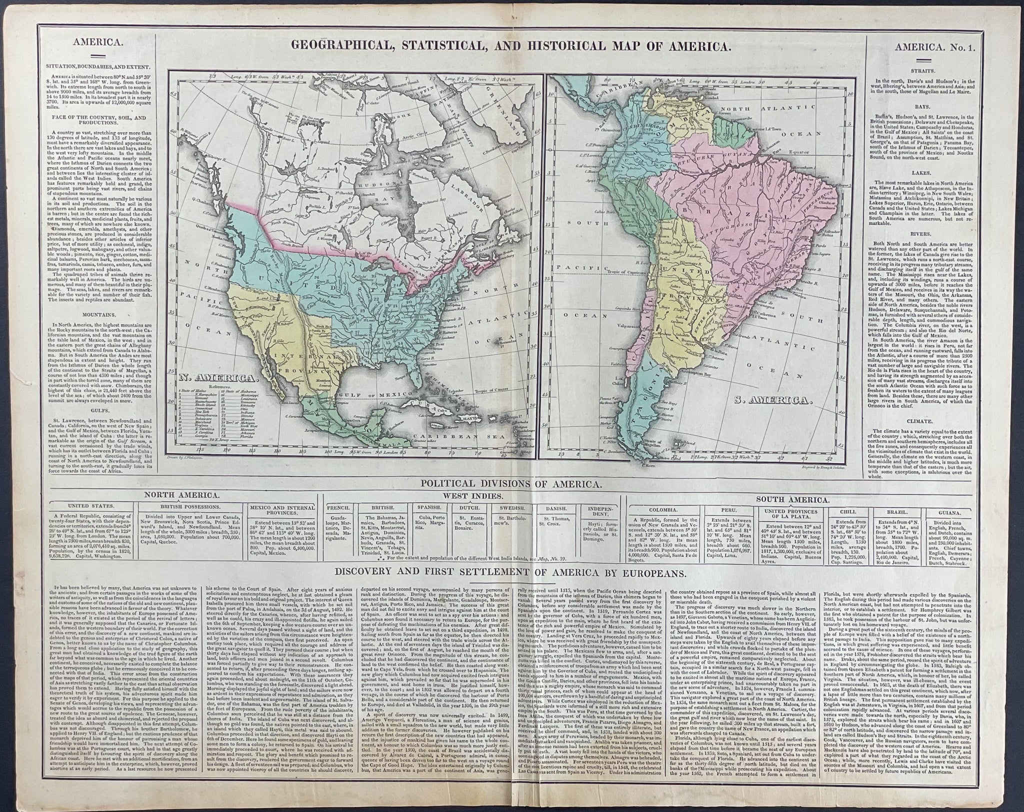 Map of America (Geographical, Statistical, & Historical)
