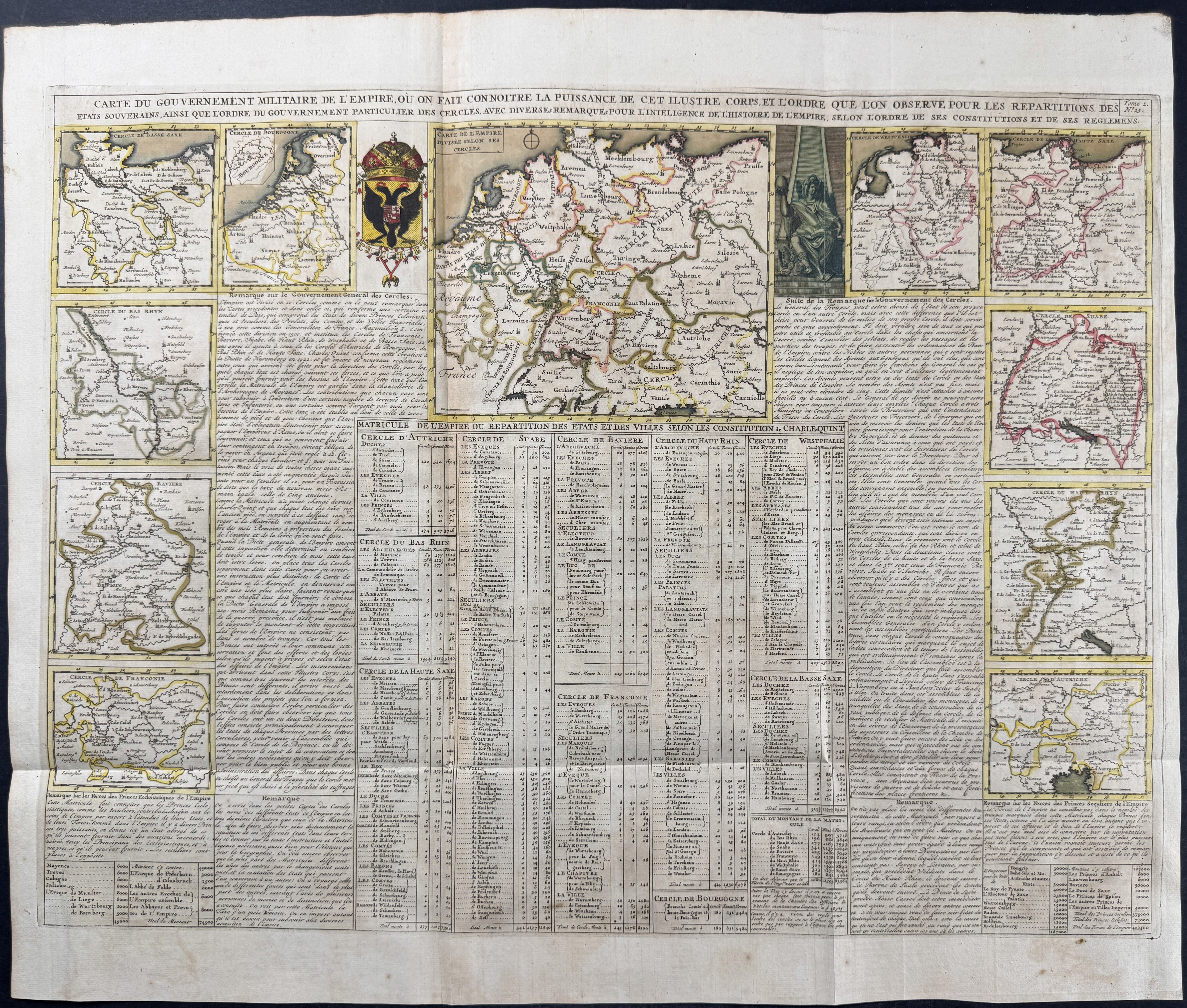 Map of Germany and others showing different regions: Charts of Bavaria, Swabia, Austria, Saxony, and Franconia (Carte du Gouvernment Militair de L'Empire…)