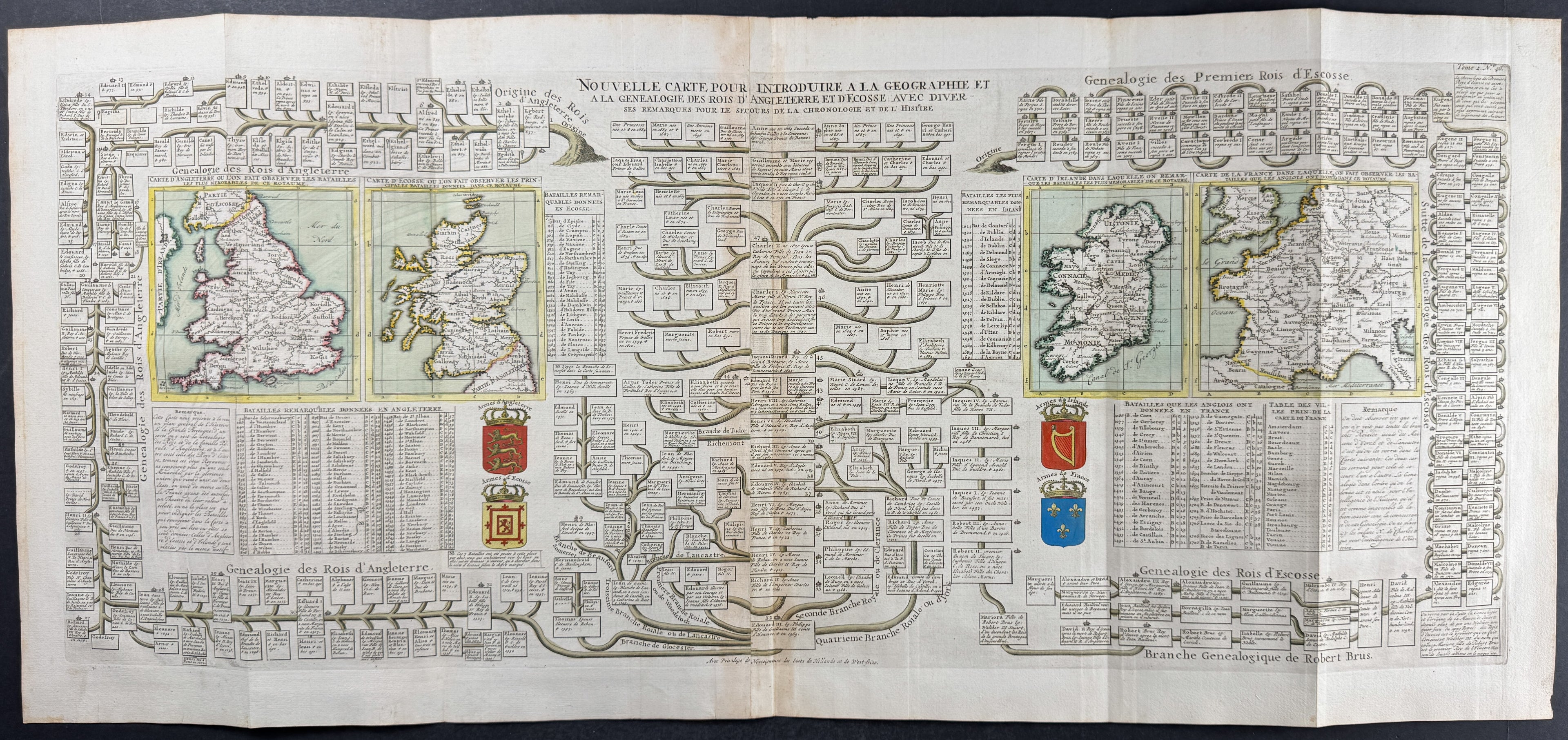 Genealogy Charts with Inset Maps of the British Isles (England, Scotland, Ireland) and France