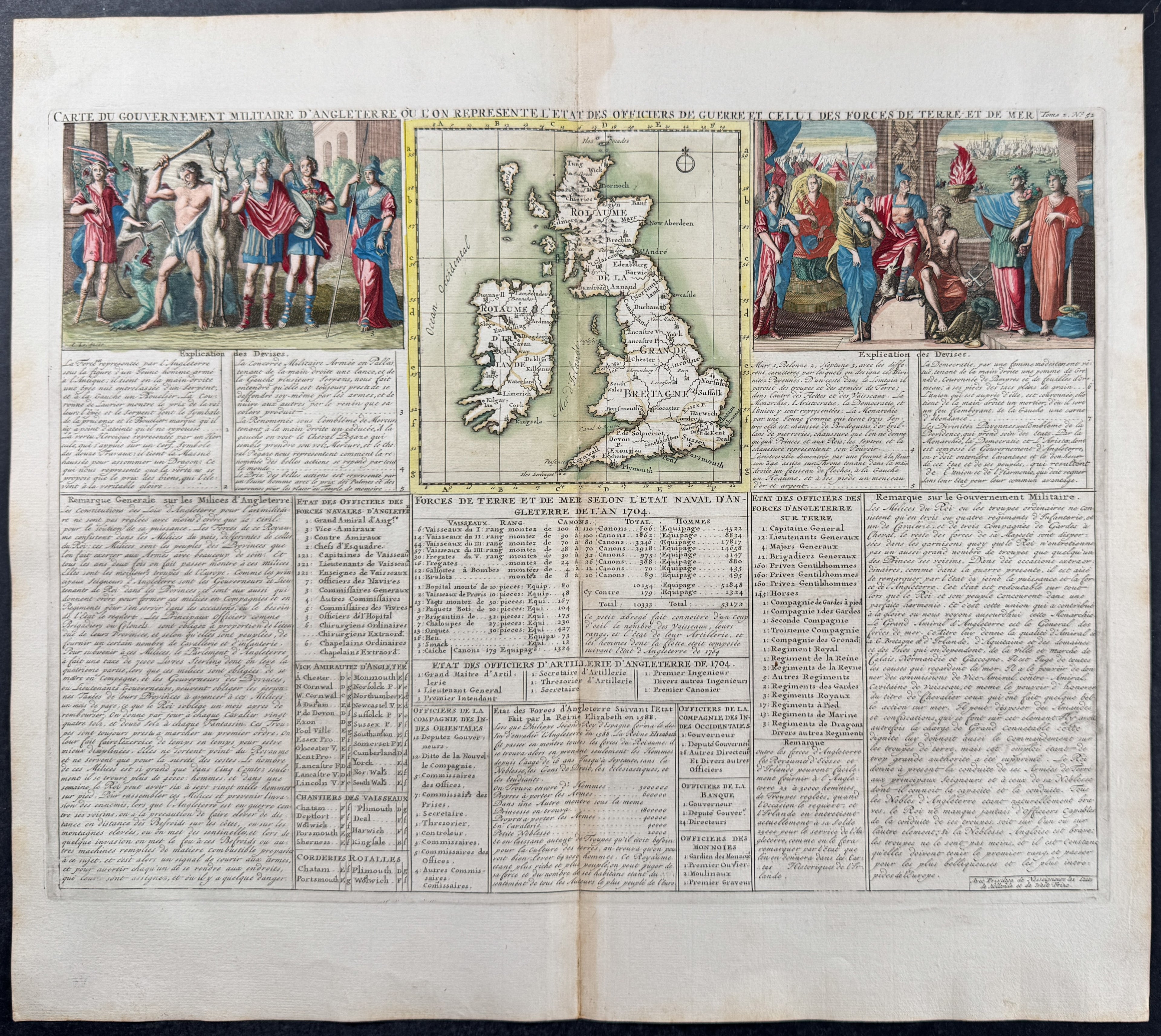 Map of the British Isles (England, Scotland, Ireland) and Depiction of the Government & Military