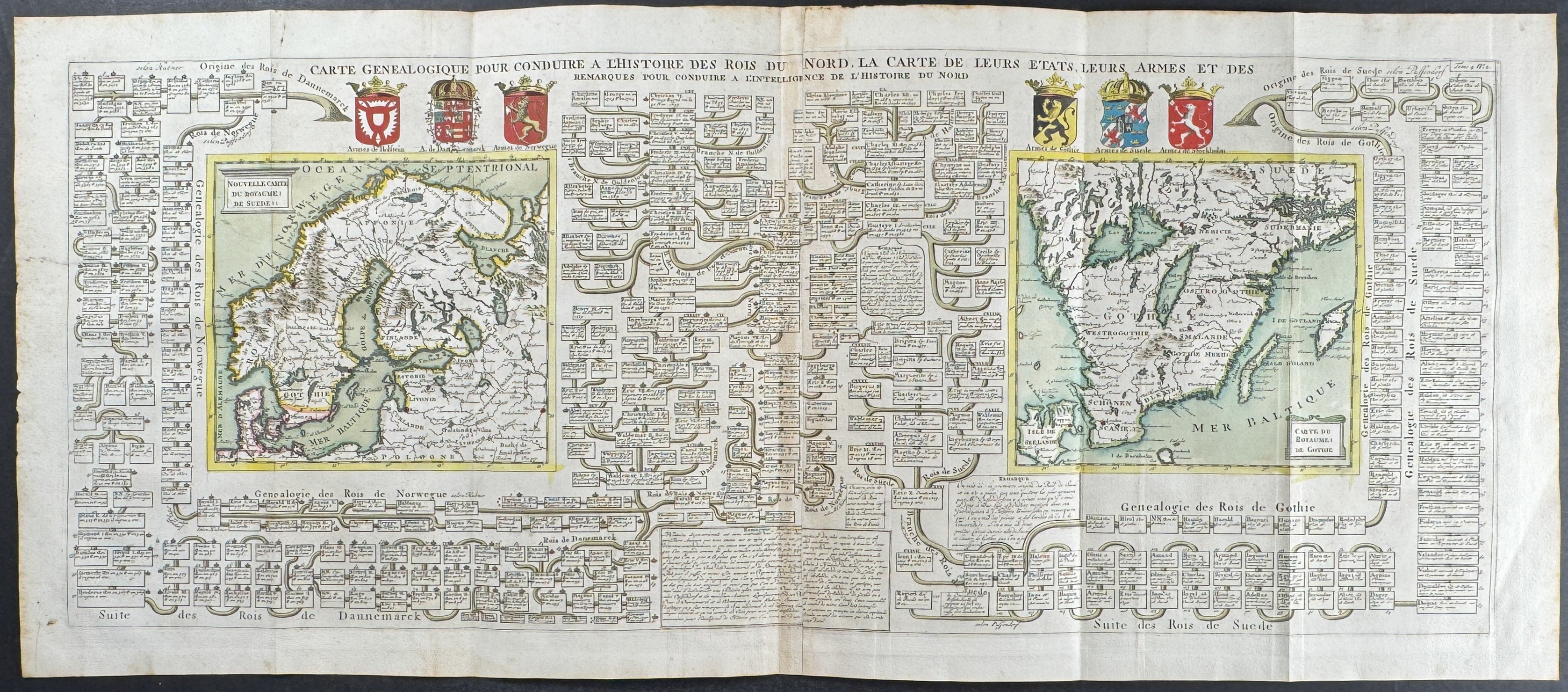 Map of Scandinavia (Norway, Denmark, Sweden) & Gothia with Genealogy Charts