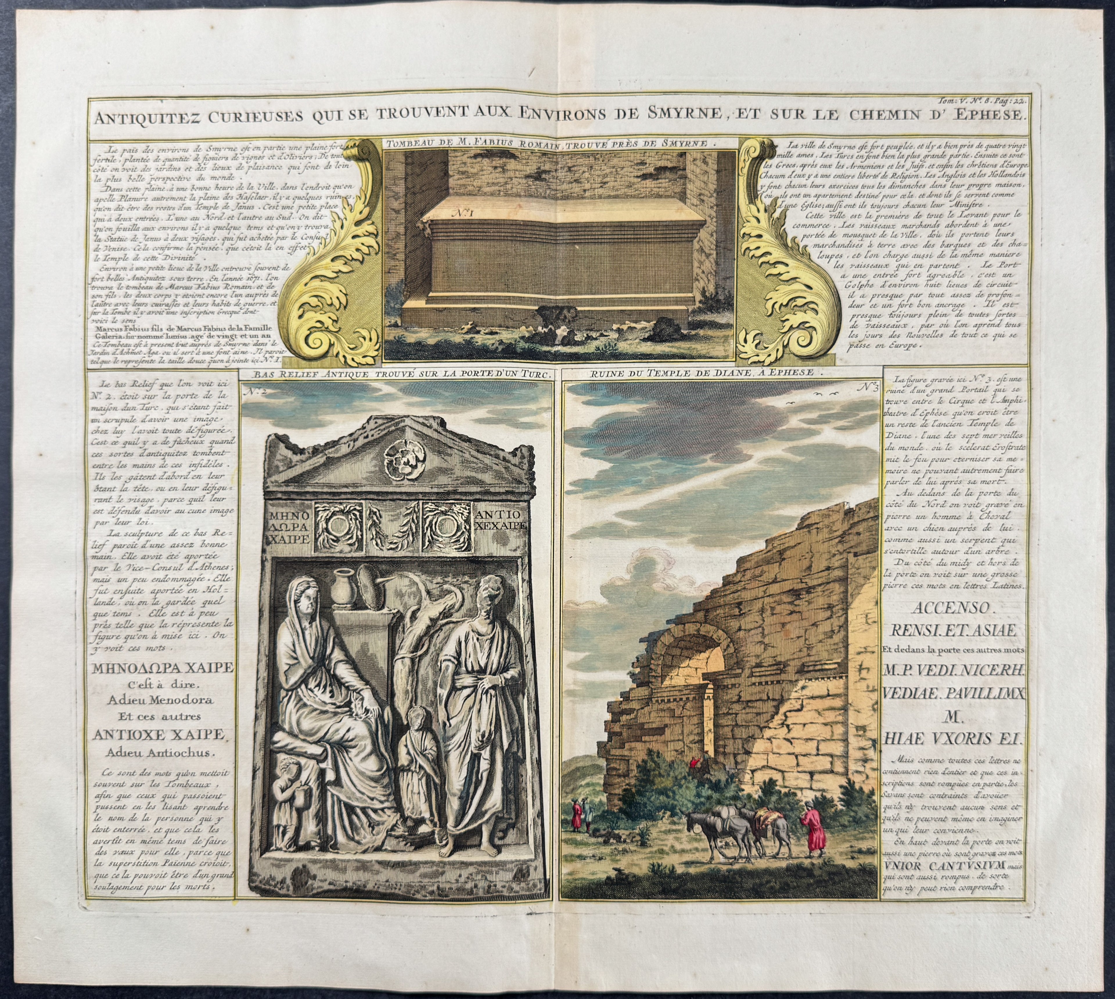 Antiquities of Smyrna (Izmir), Turkey including Tomb of Marcus Fabius, a large bas-relief, and the ruins of the Temple of Diana