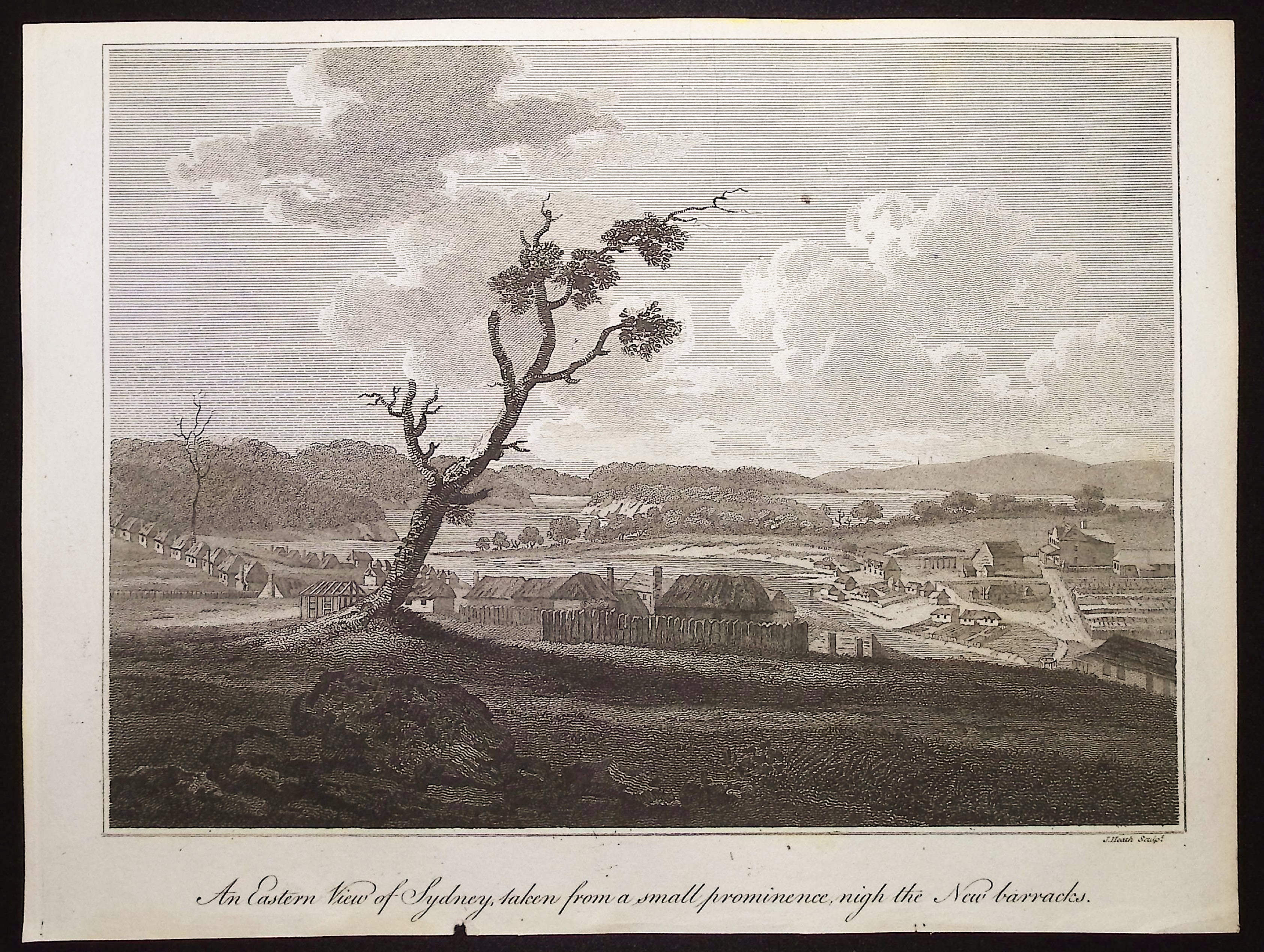 Australia (New Holland): An Eastern View of Sydney, taken from a small prominence, night the New barrracks