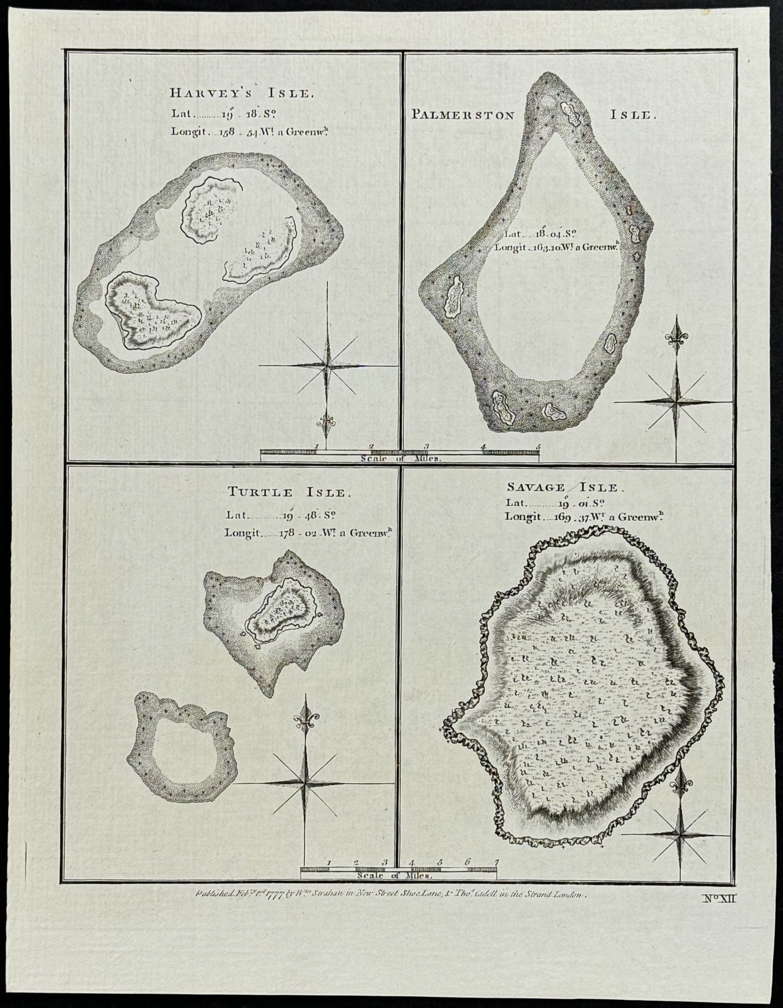 Map of the Islands of Harvey, Palmerston, Tortue, Savage