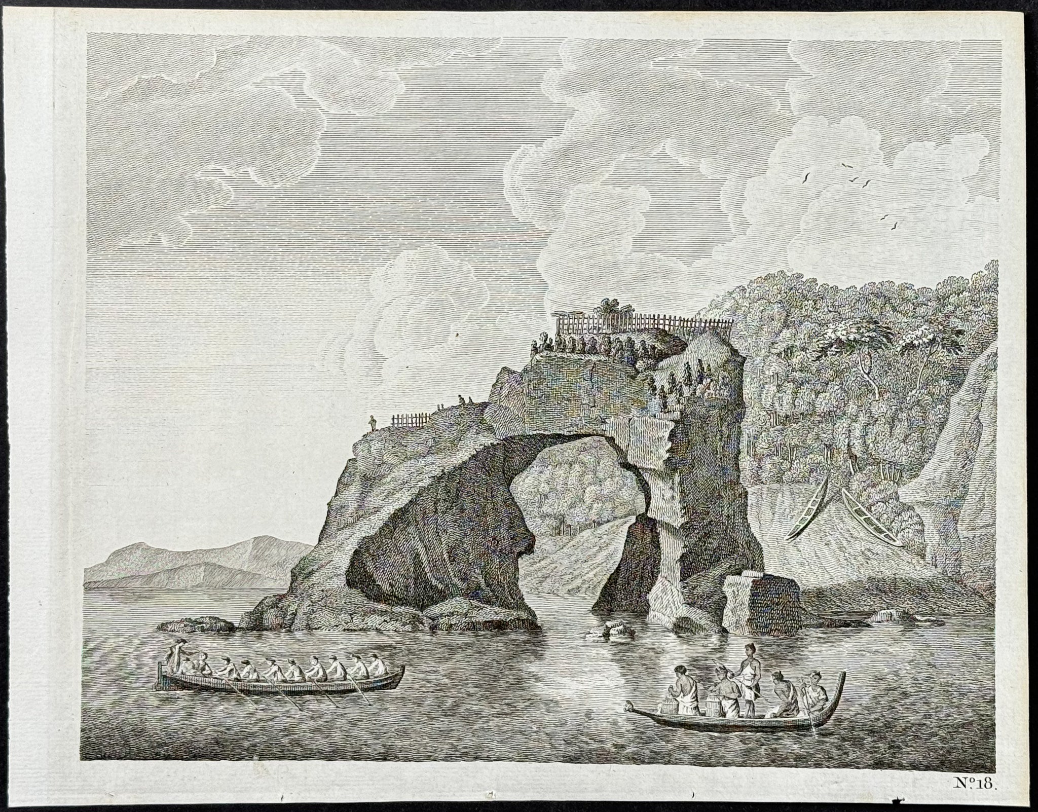 A fortified town or village, called a Hippah, built on a perforated rock at Tolaga in New Zealand