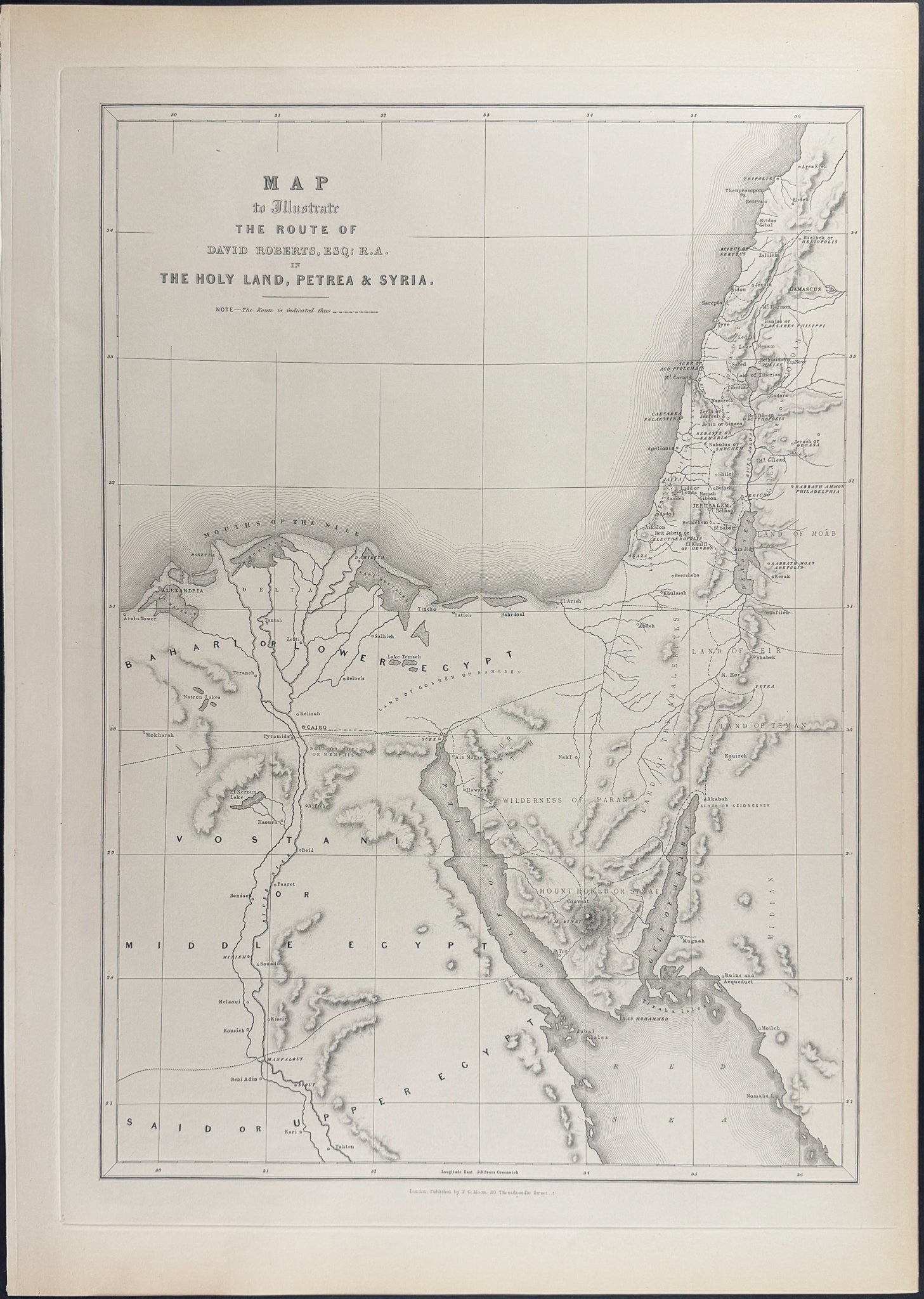 Map to Illustrate the Route of David Roberts in the Holy Land, etc. 