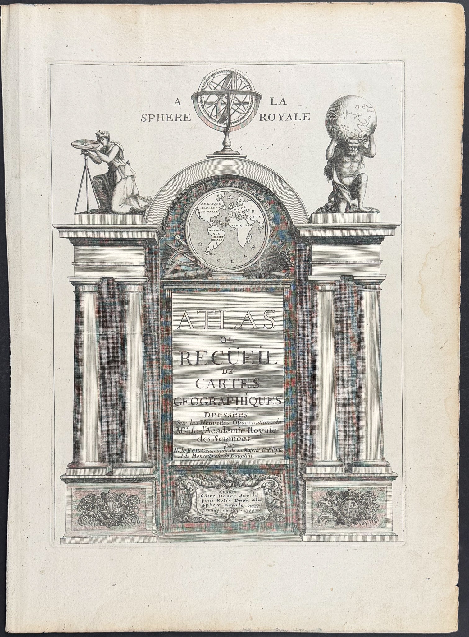Frontispiece with Globe, Armillary Sphere, & Coats of arms of the King of Spain and the Dauphin