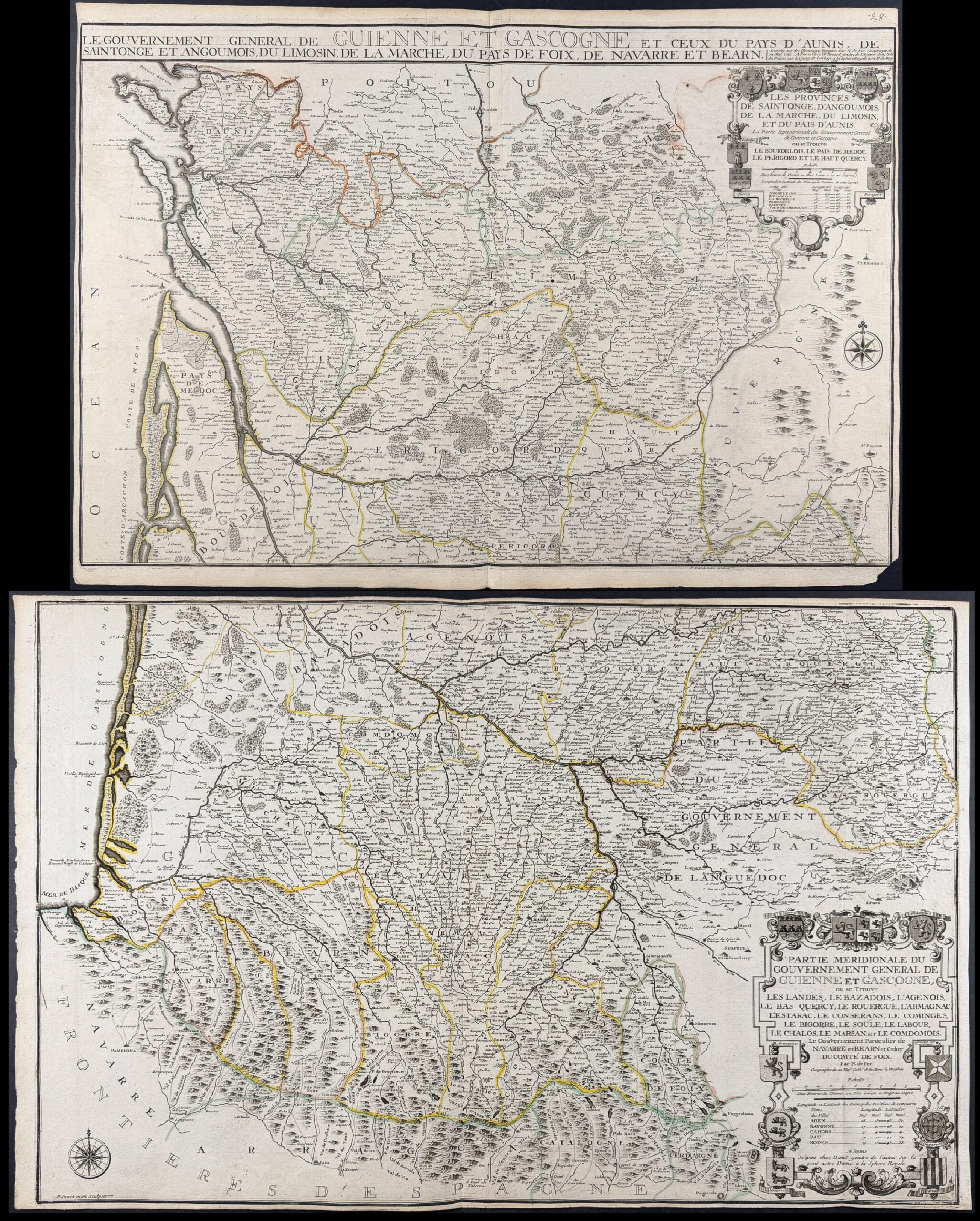 Pair of Maps of France (Guyenne [Gioemme et Gascogne])