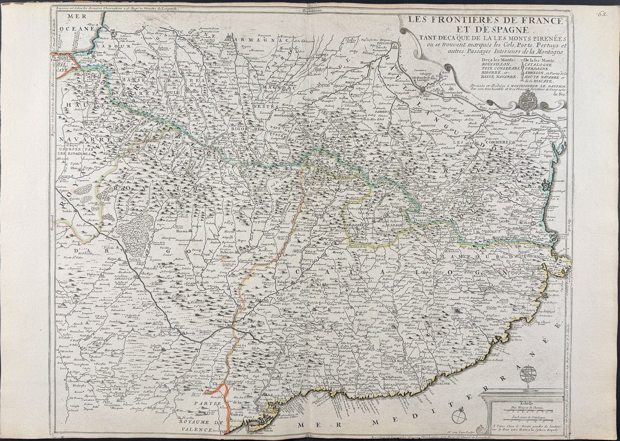 Regional Map of France & Spain (Pyrenees Mountains)