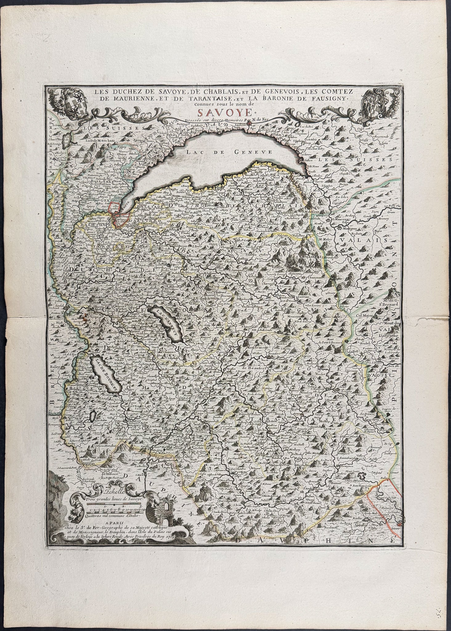 Regional Map of France, Italy, Switzerland (Lake Geneva, Duchy of Savoy, Chablais, Genevois, Maurienne, and Faucigny)