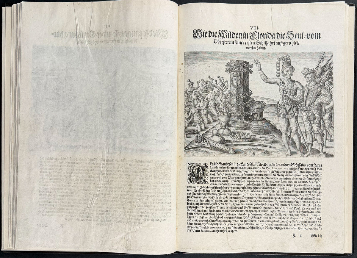 De Bry & Le Moyne's Grands Voyages - Florida Volume with Map + 42 Engravings + Noah's Ark, Frontis & Shield