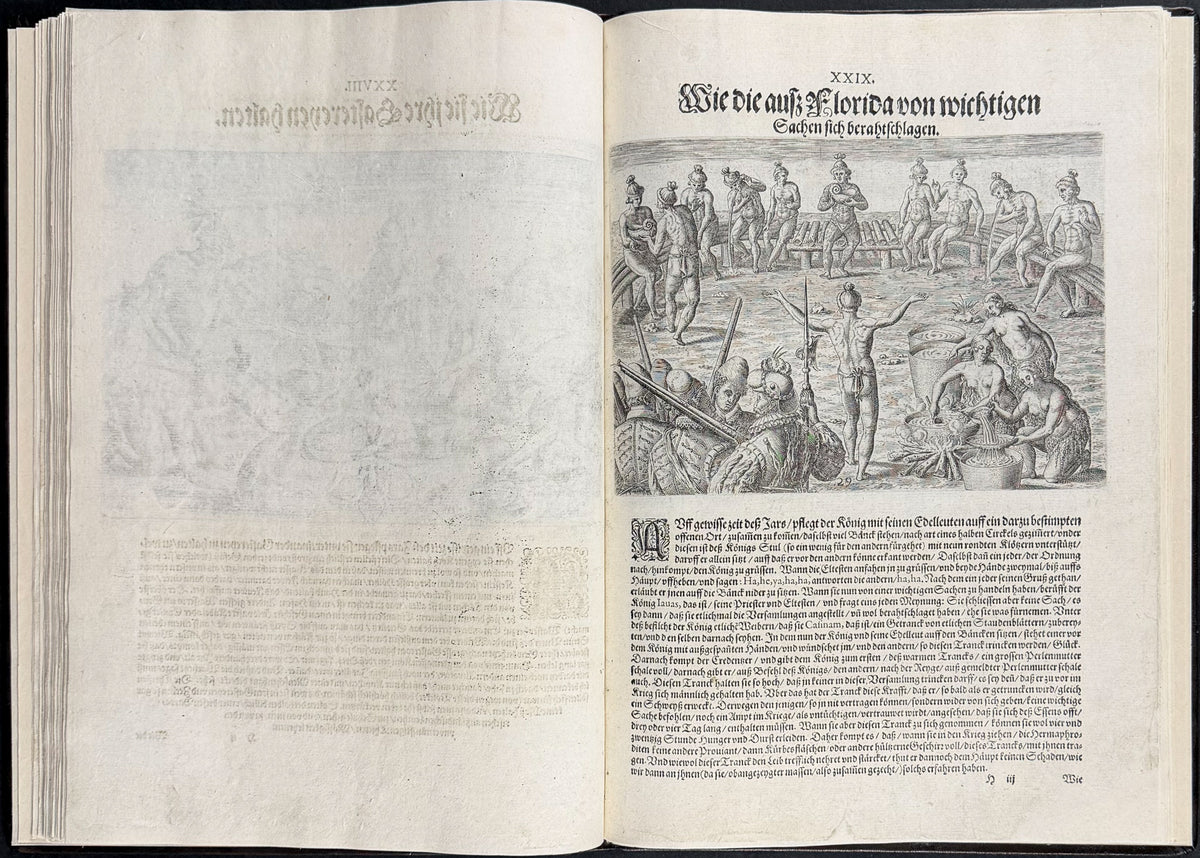 De Bry & Le Moyne's Grands Voyages - Florida Volume with Map + 42 Engravings + Noah's Ark, Frontis & Shield