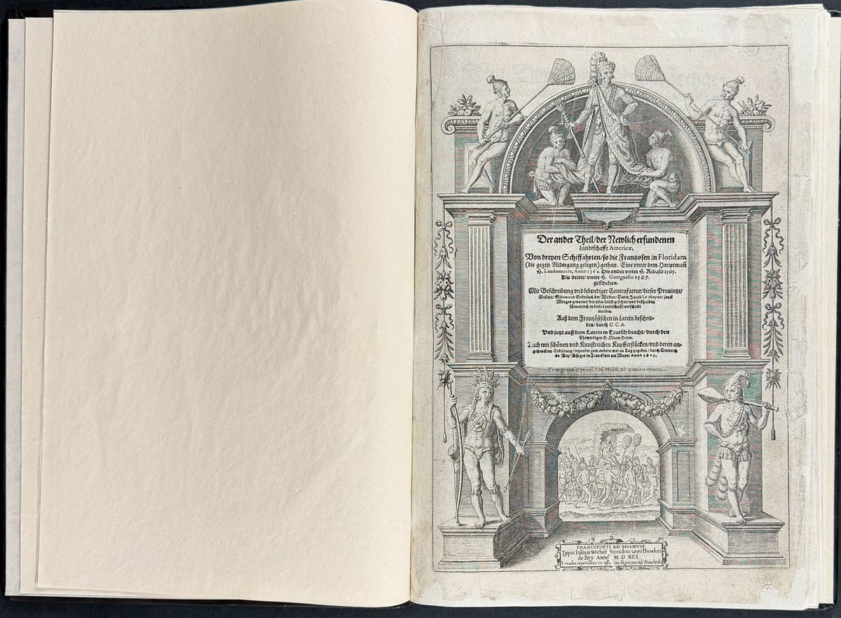 De Bry & Le Moyne's Grands Voyages - Florida Volume with Map + 42 Engravings + Noah's Ark, Frontis & Shield