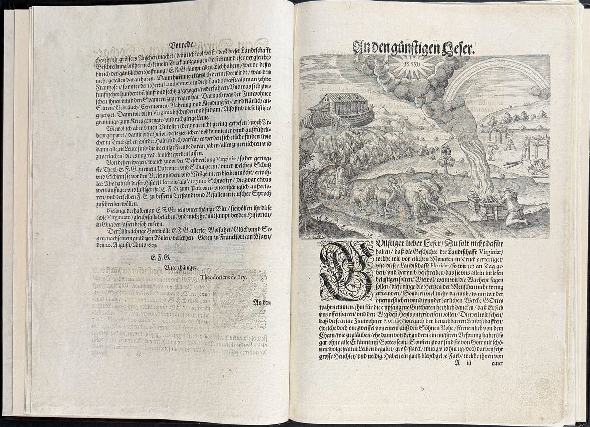 De Bry & Le Moyne's Grands Voyages - Florida Volume with Map + 42 Engravings + Noah's Ark, Frontis & Shield