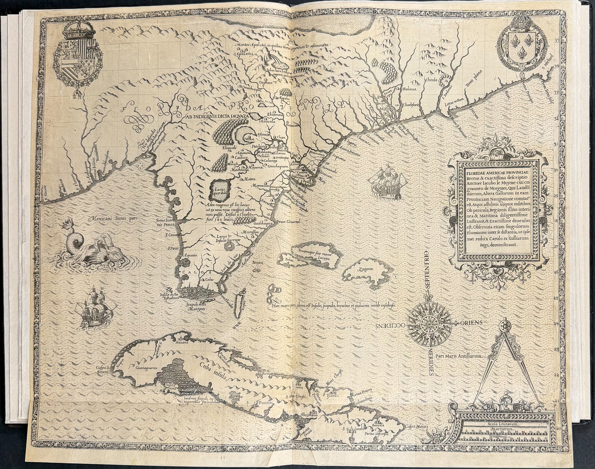 De Bry & Le Moyne's Grands Voyages - Florida Volume with Map + 42 Engravings + Noah's Ark, Frontis & Shield
