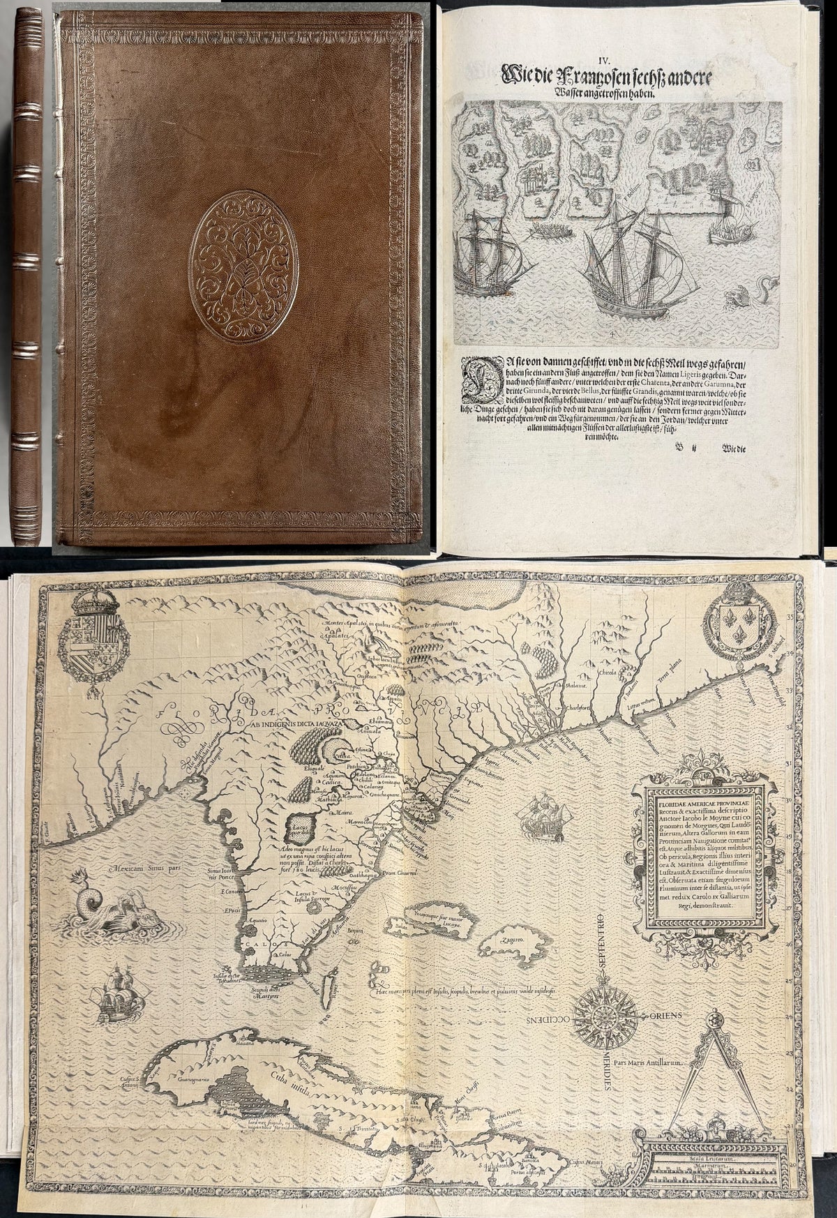 De Bry & Le Moyne's Grands Voyages - Florida Volume with Map + 42 Engravings + Noah's Ark, Frontis & Shield