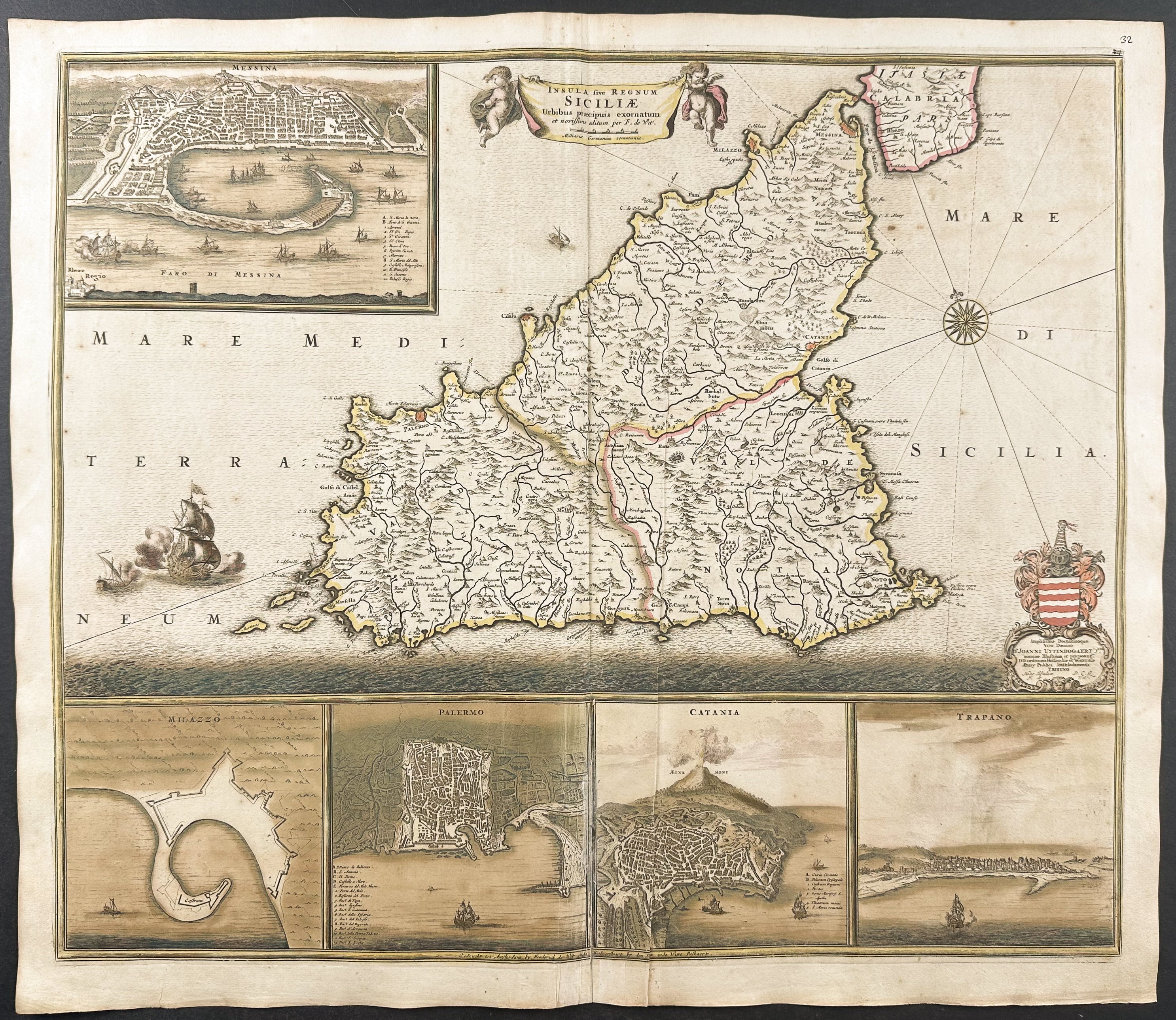 Map of Sicily, with City Views