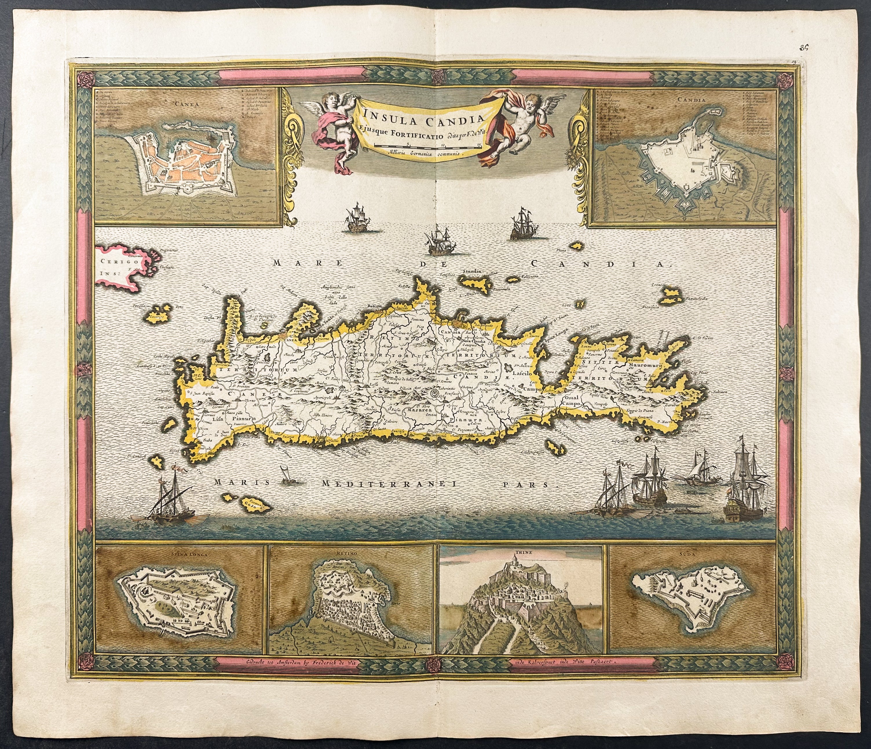 Map of Crete (Candia), Greece, with City Views