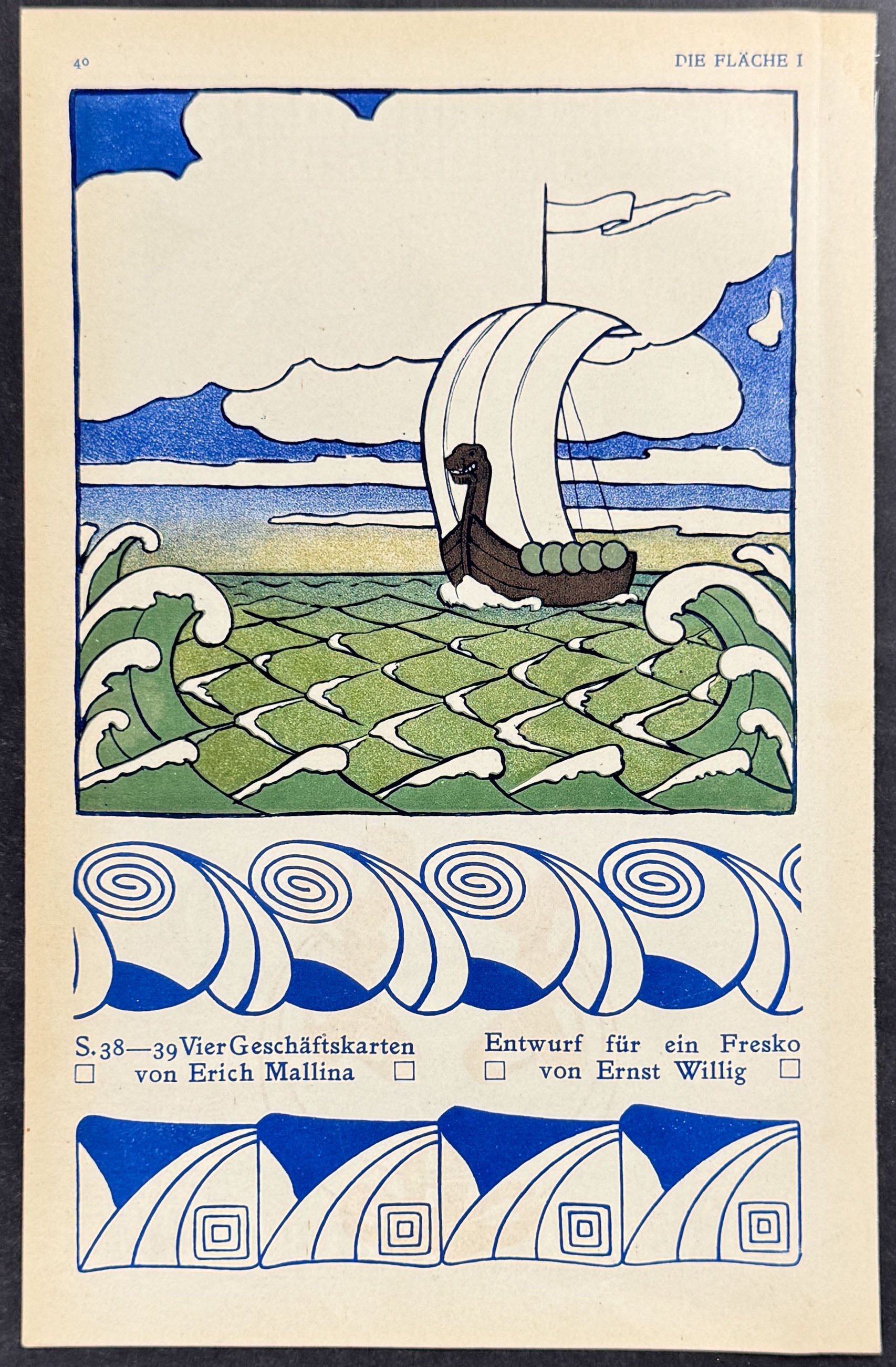 Boat with Dragon or Serpent Mast - Art Pochoir Illustrations by Erich Mallina & Ernst Willig