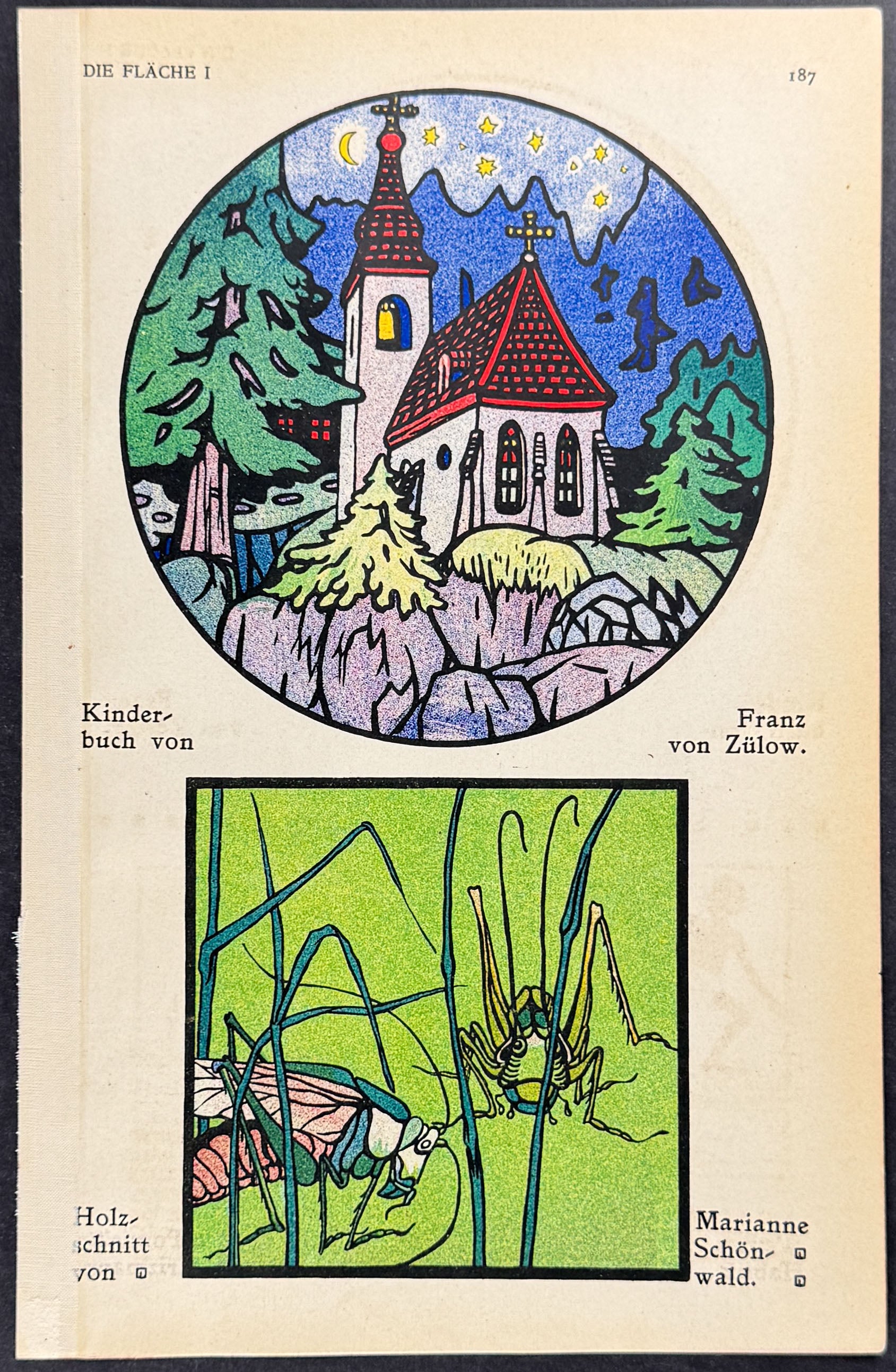 Church, Grasshoppers - Art Pochoir Illustrations by Franz von Zulow & Marianne Schonwald