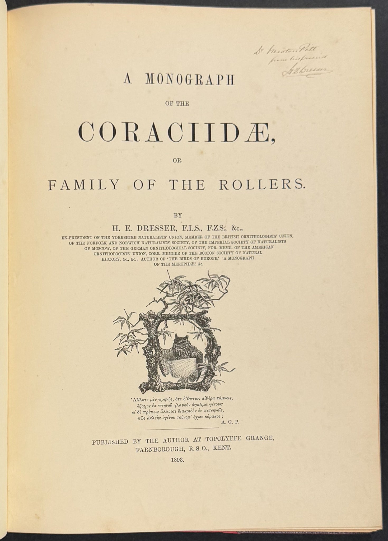 A Monograph of the Coraciidae or Family of the Rollers