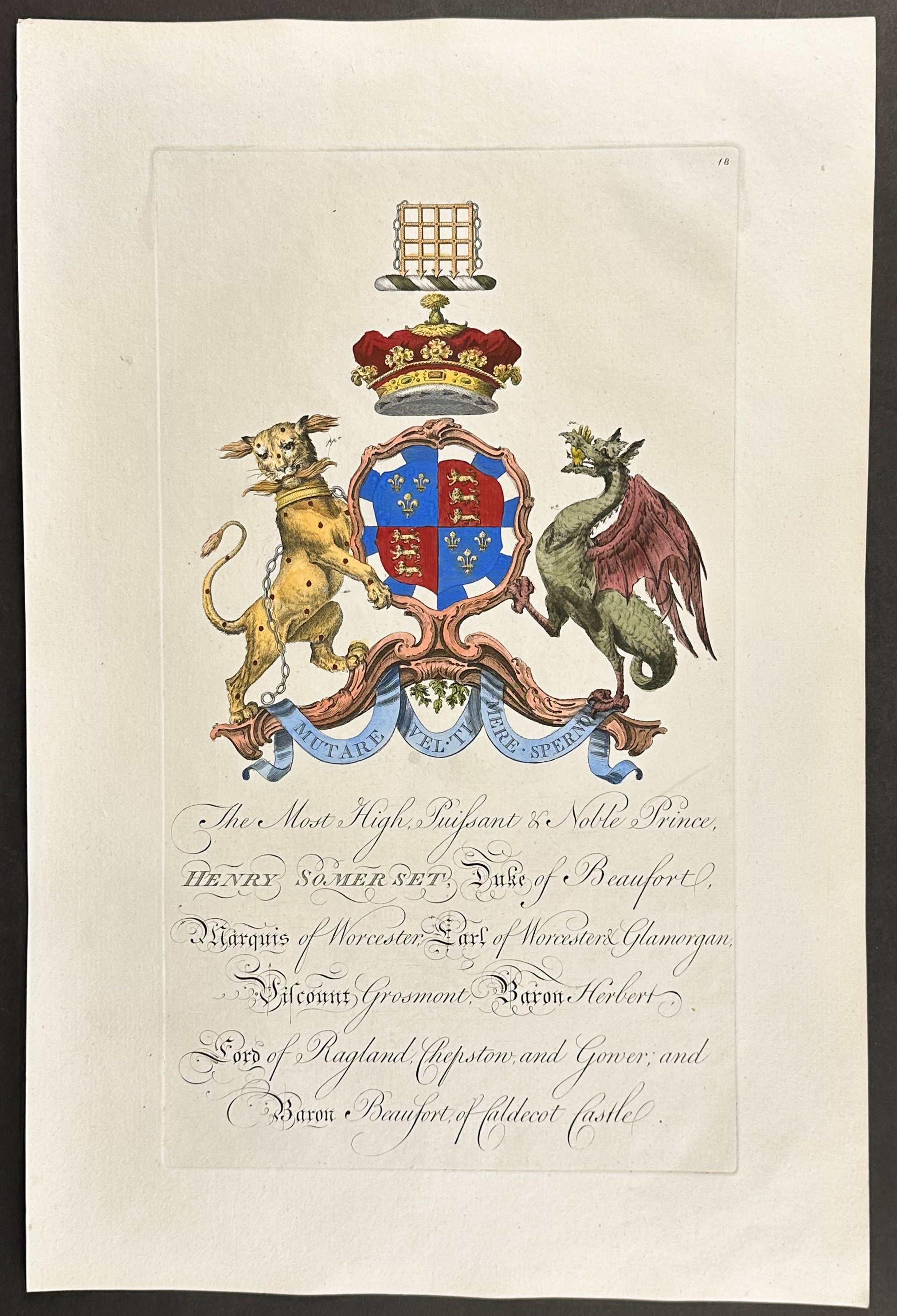 Family Crest or Shield of Henry Somerset, Duke of Beaufort