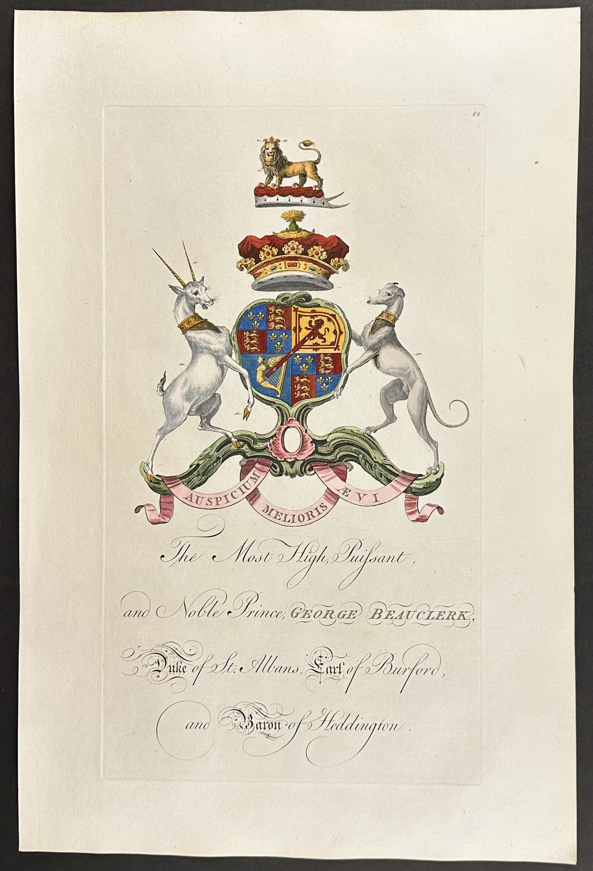 Family Crest or Shield of George Beauclerk, Duke of St. Albans
